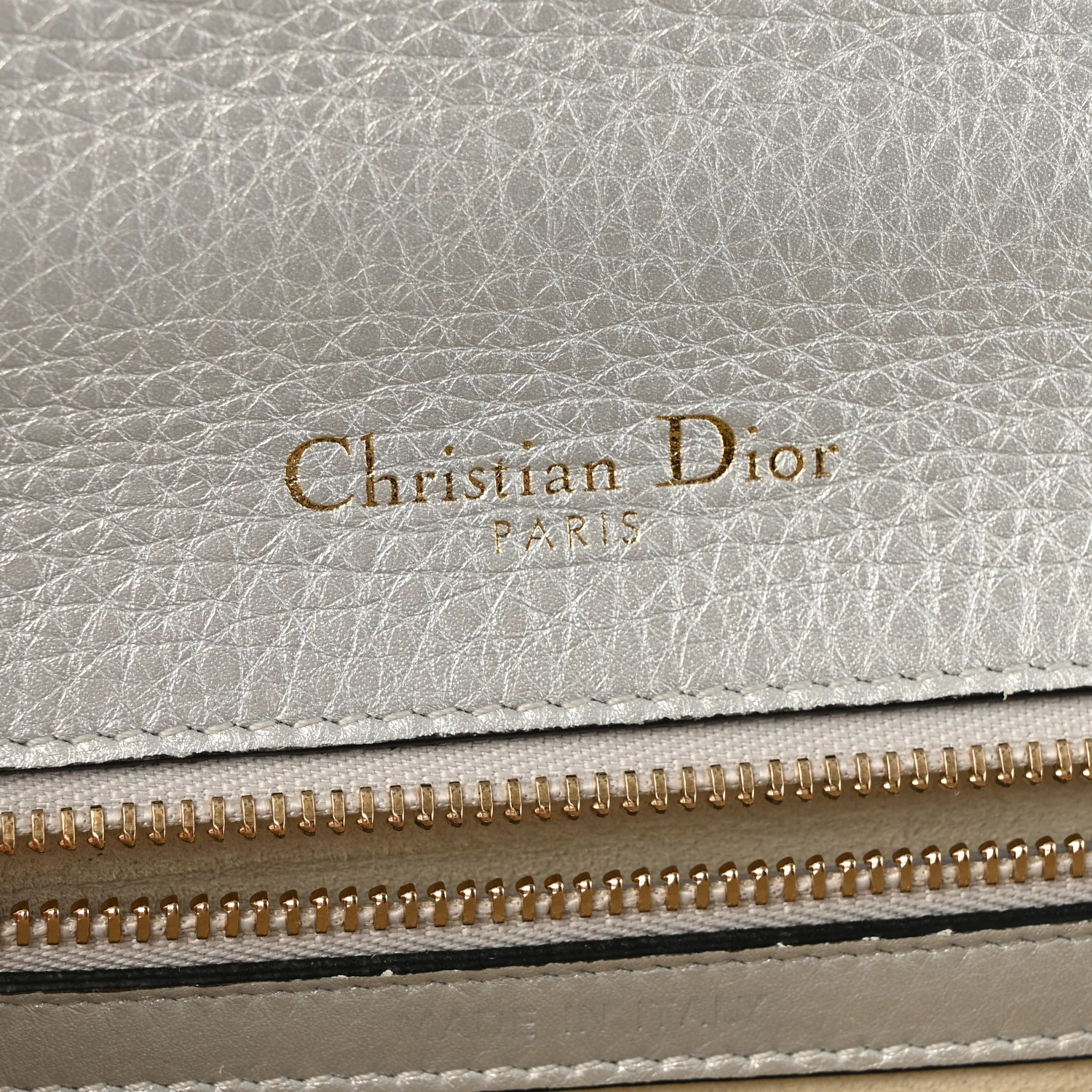 Metallic Grained Calfskin Diorama Wallet on Chain Pouch Silver - Top Club