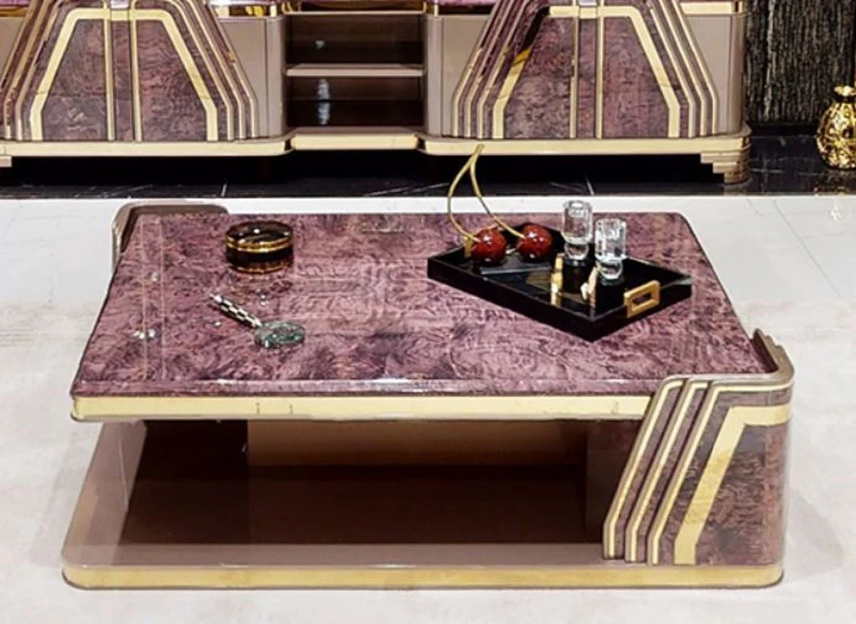 Luxury Art Deco coffee table purple / gray / gold - living room table with table top in marble look - Art Deco living room furniture
