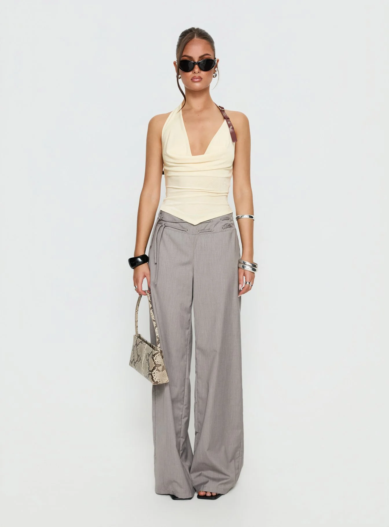 Syrenah Halter Cowl Neck Top Cream