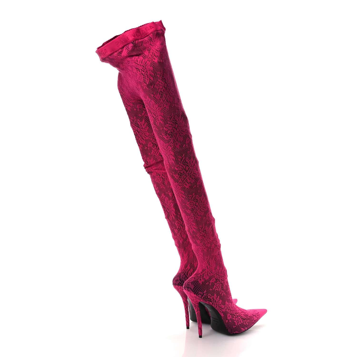 Lace Jersey Pantaleggings Pointed Toe Knife Thigh High Boots 39 Black Pink - Top Club
