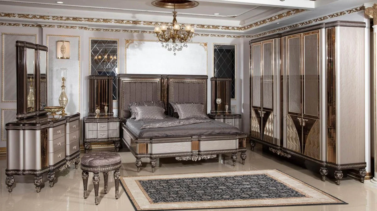 Luxury Baroque chest of drawers with mirror gray / dark brown / gold - Baroque style bedroom chest of drawers with mirror - Luxury bedroom furniture in Baroque style - Baroque furniture - Noble & magnificent