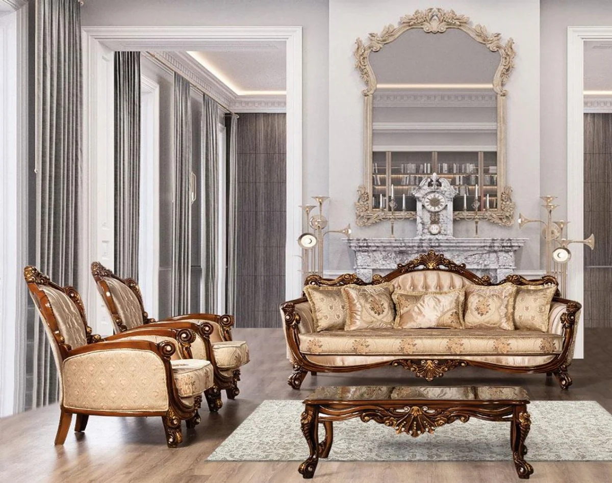 Luxury Baroque Coffee Table Brown / Gold - Solid Wood Living Room Table in Baroque Style - Baroque Living Room Furniture - Noble & Magnificent