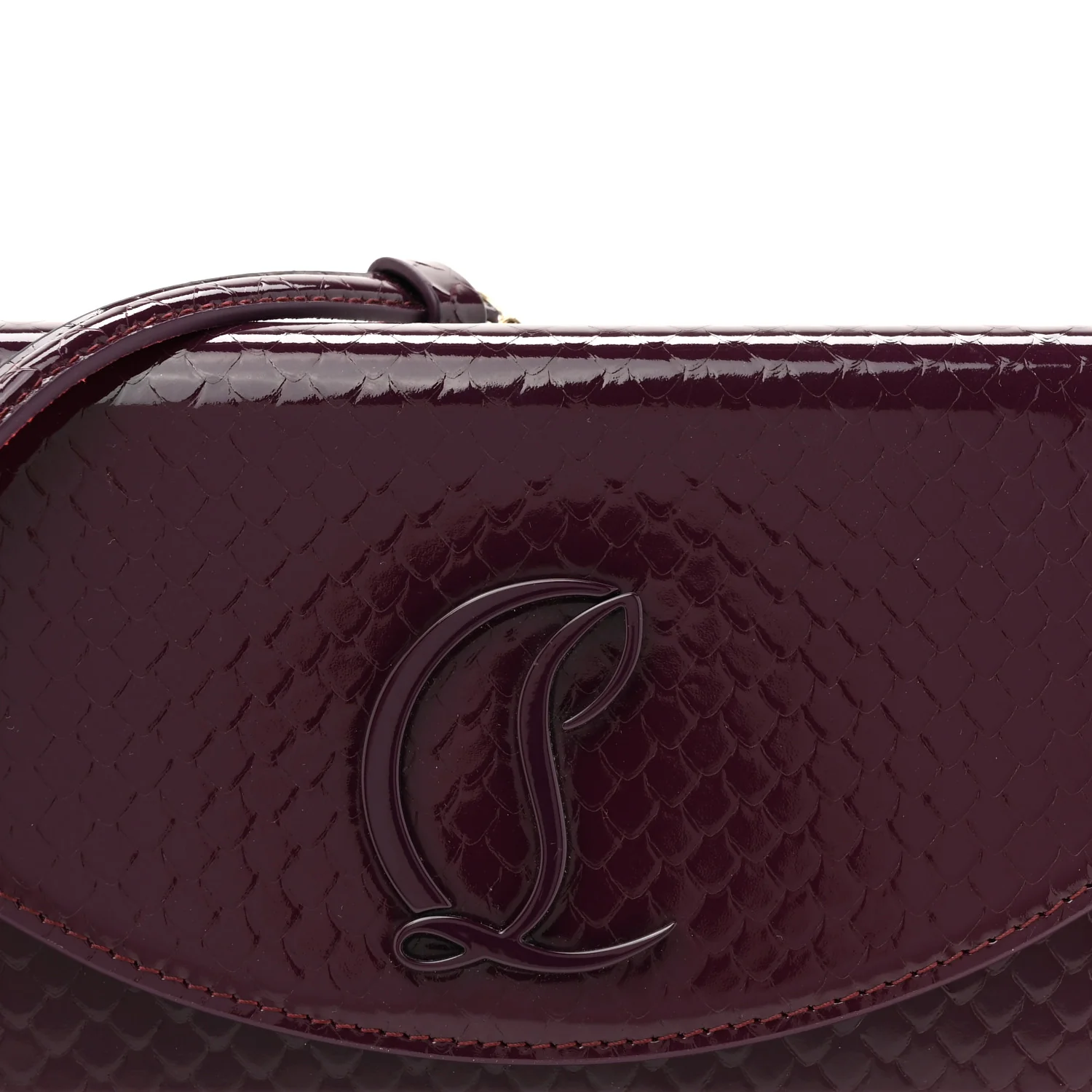 Patent Birdy Snakeskin Embossed Loubi54 Crossbody Clutch Merlot - Top Club