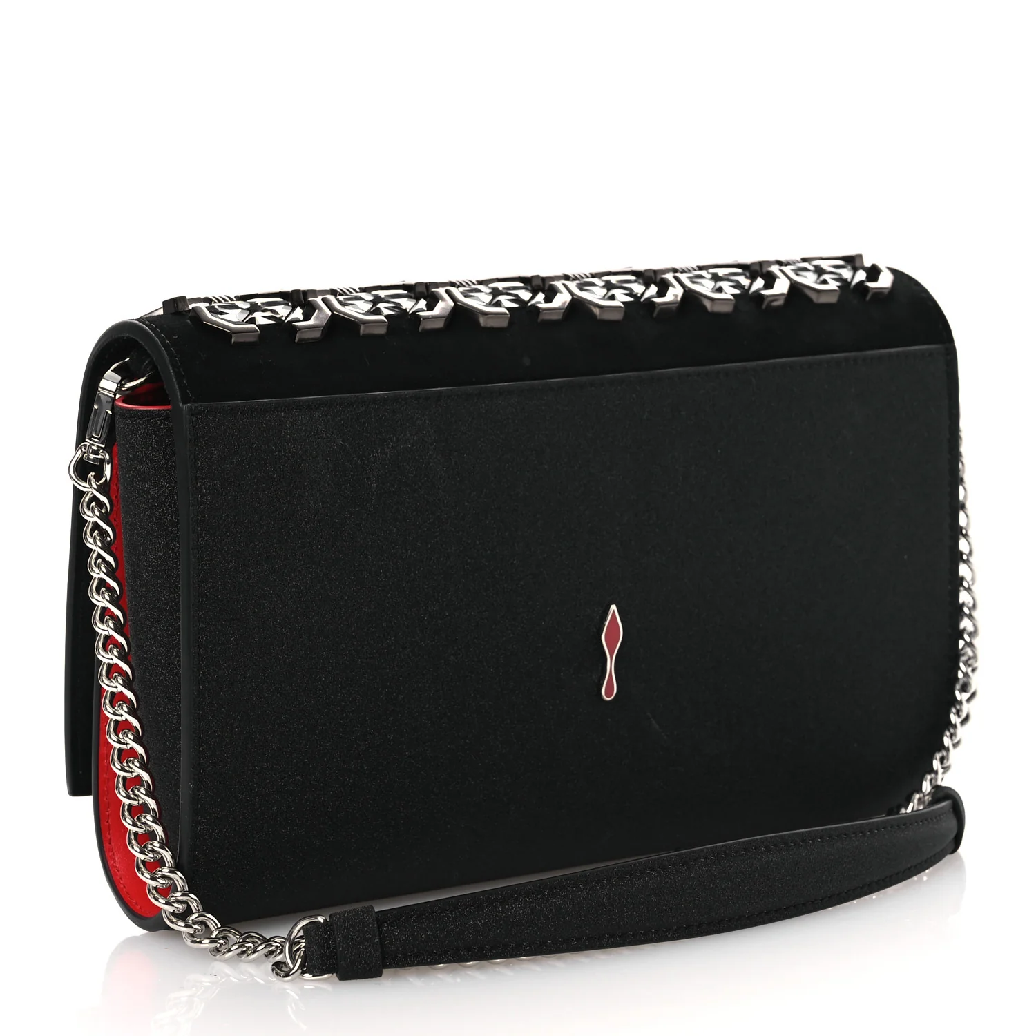 Suede Glitter Calfskin Embellished Paloma Clutch Black - Top Club