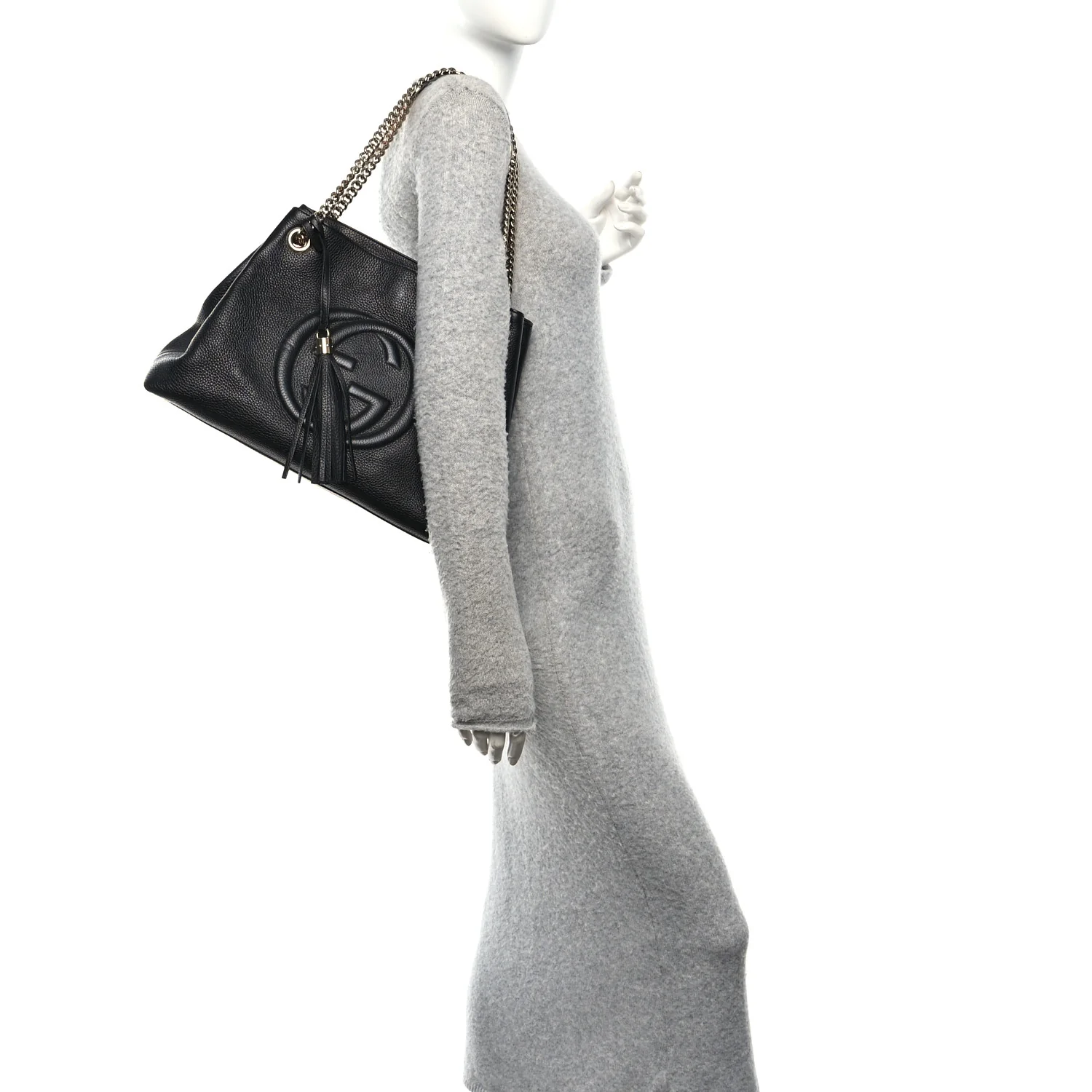 Pebbled Calfskin Medium Soho Chain Shoulder Bag Black