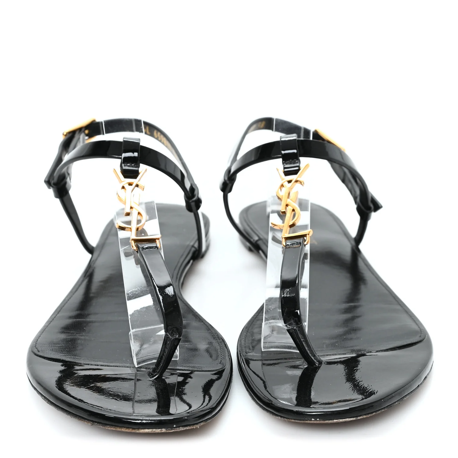 Patent Calfskin Cassandra Monogram Sandals 38 Black - Top Club