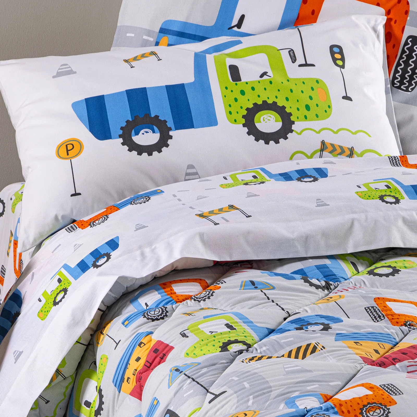 Trapunta In Cotone City Car Singolo Grigio Caleffi Kids