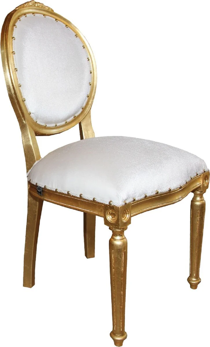 Luxury Baroque dining room set medallion white / gold 50 x 52 x H. 99 cm - 6 handmade dining chairs - Baroque dining room furniture