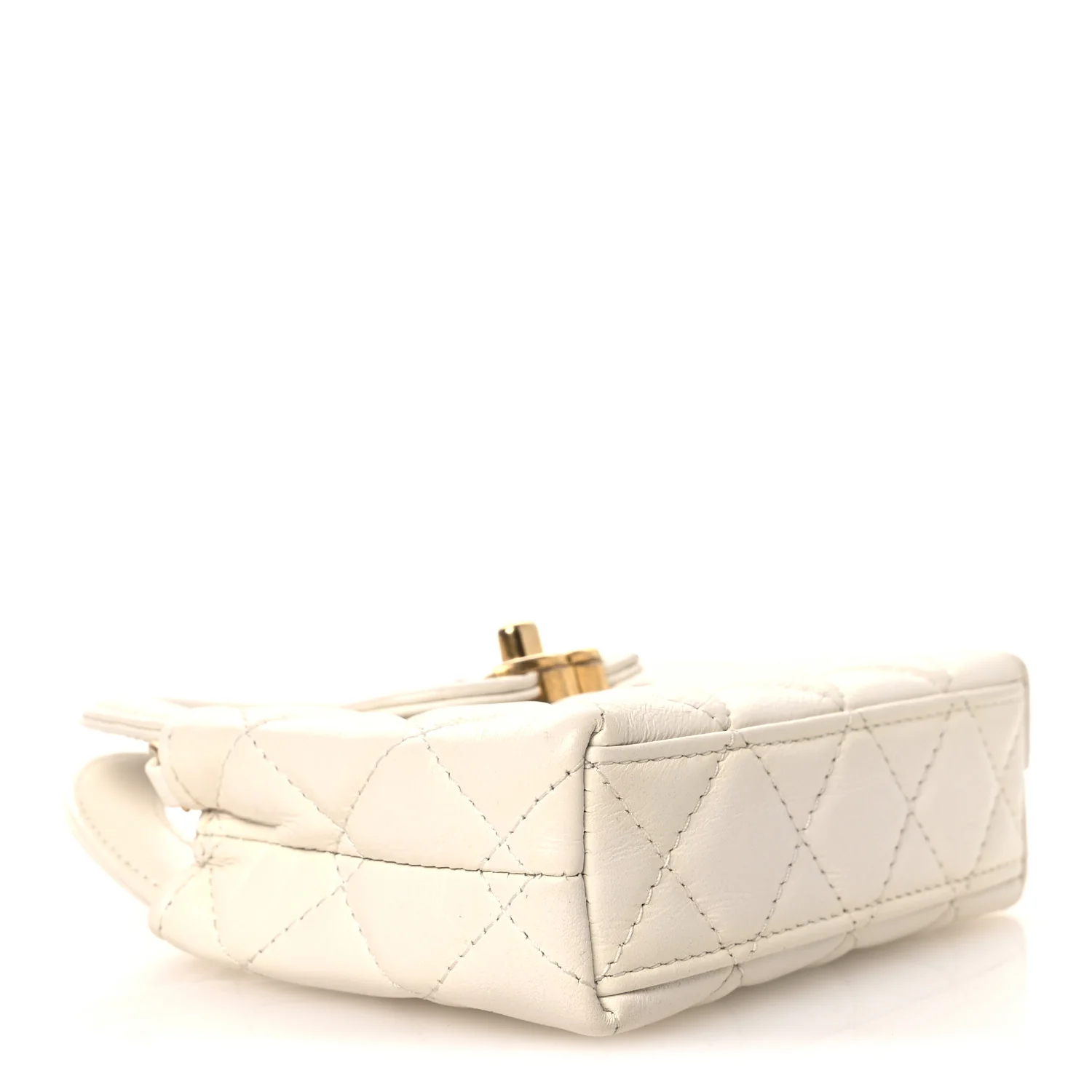 Shiny Aged Calfskin Quilted Mini Nano Kelly Shopper White - Top Club