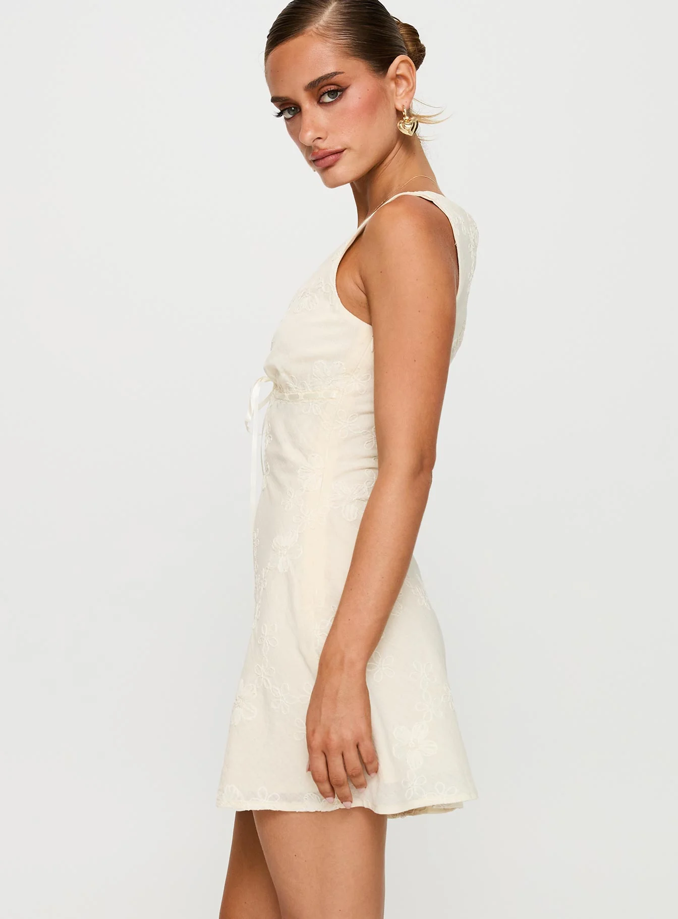 Faithfully Embroidered Mini Dress Beige