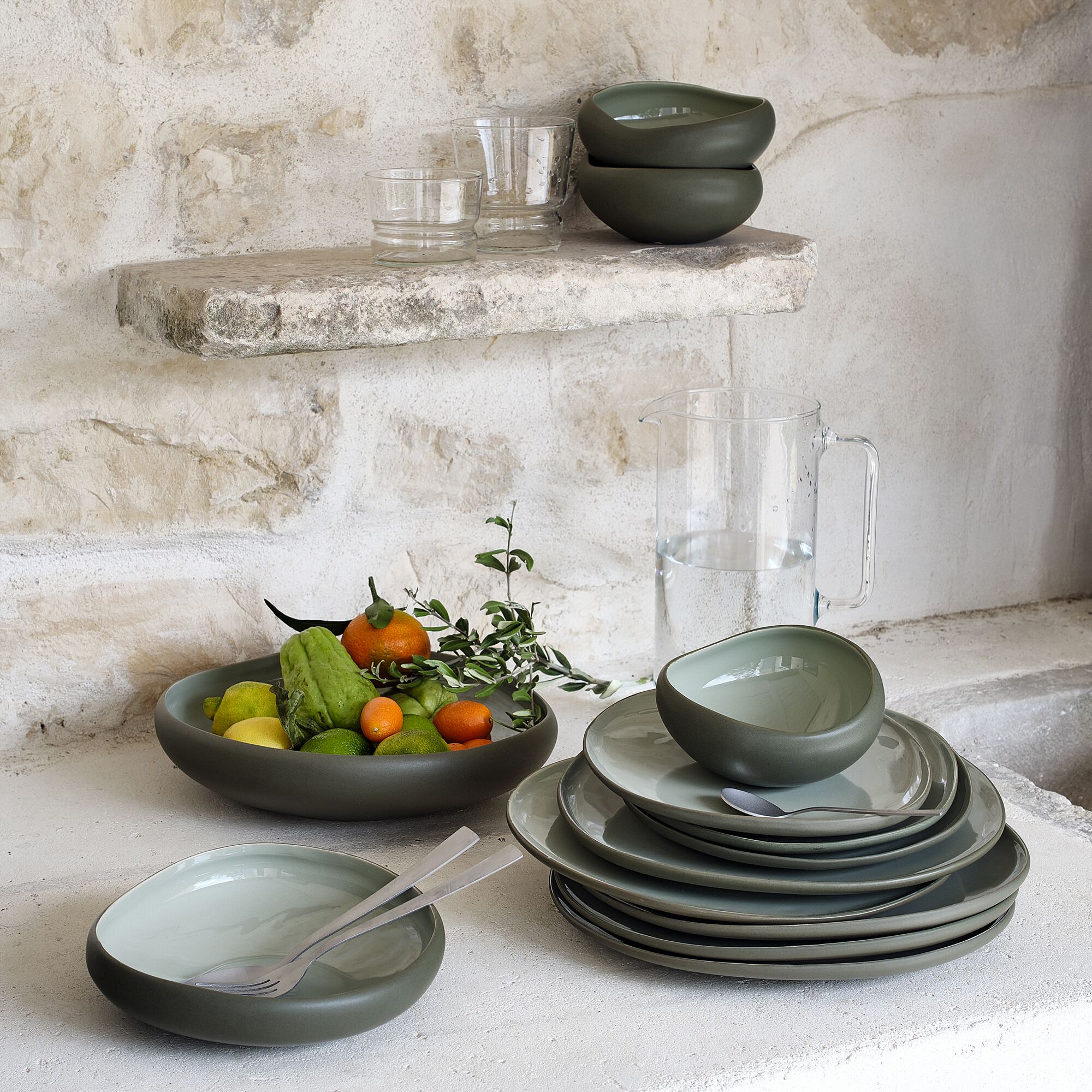 KYMA - Coupelle en grès D14cm - vert olivier