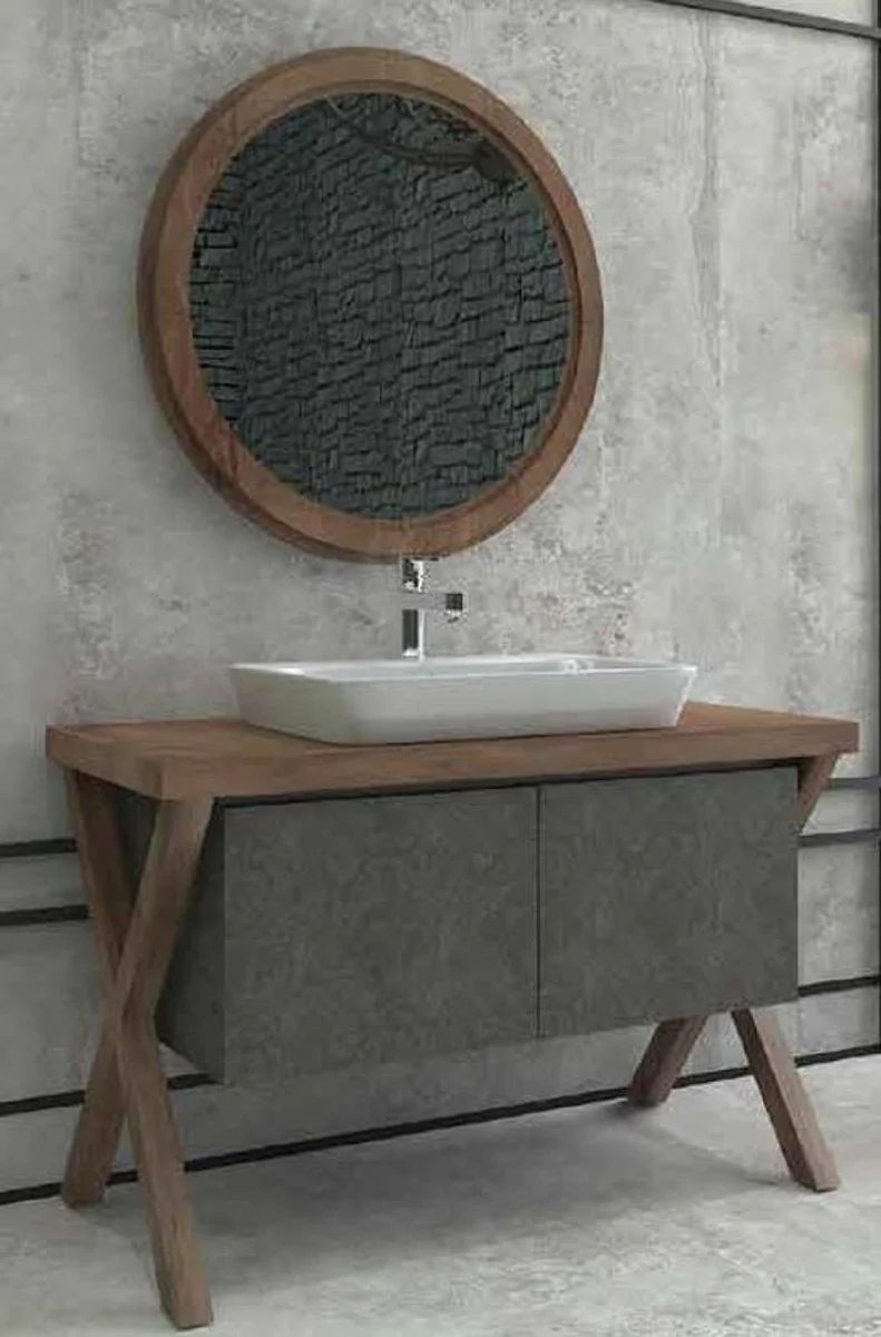 Luxury bathroom set dark brown / dark gray - 1 vanity unit with 2 doors and 1 sink and 1 wall mirror - Luxury collection