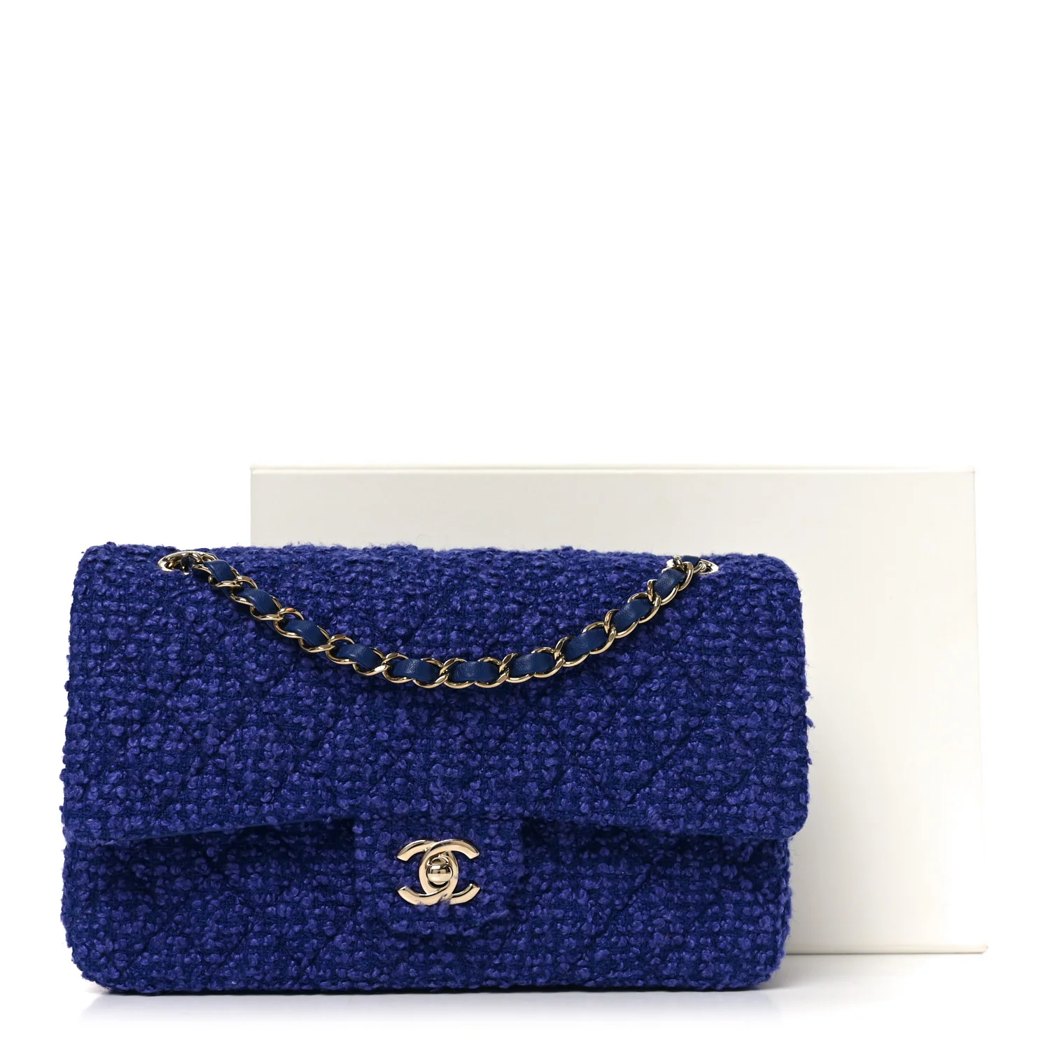 Tweed Quilted Medium Double Flap Blue - Top Club