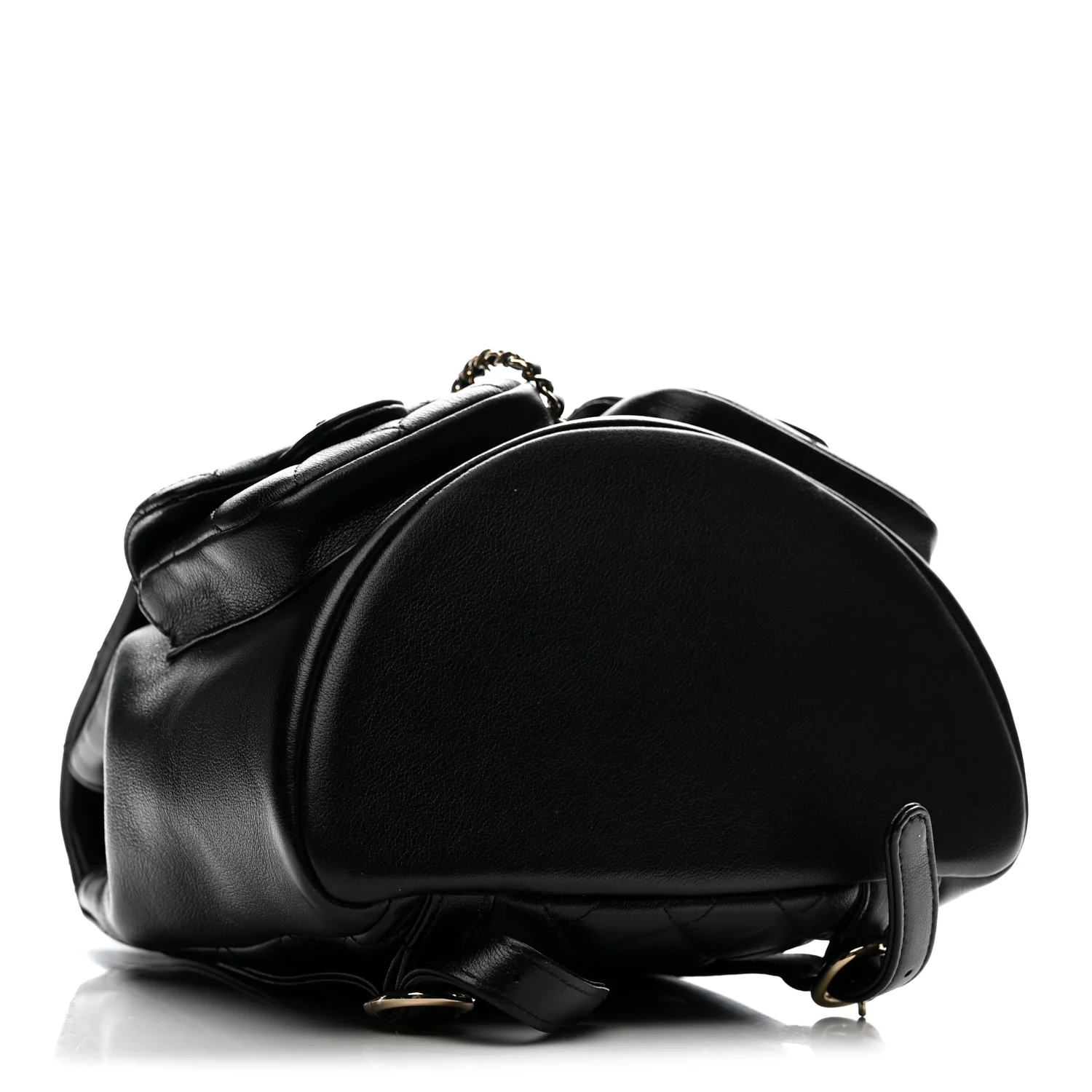 Shiny Caviar Quilted Medium Duma Pockets Drawstring Backpack Black - Top Club