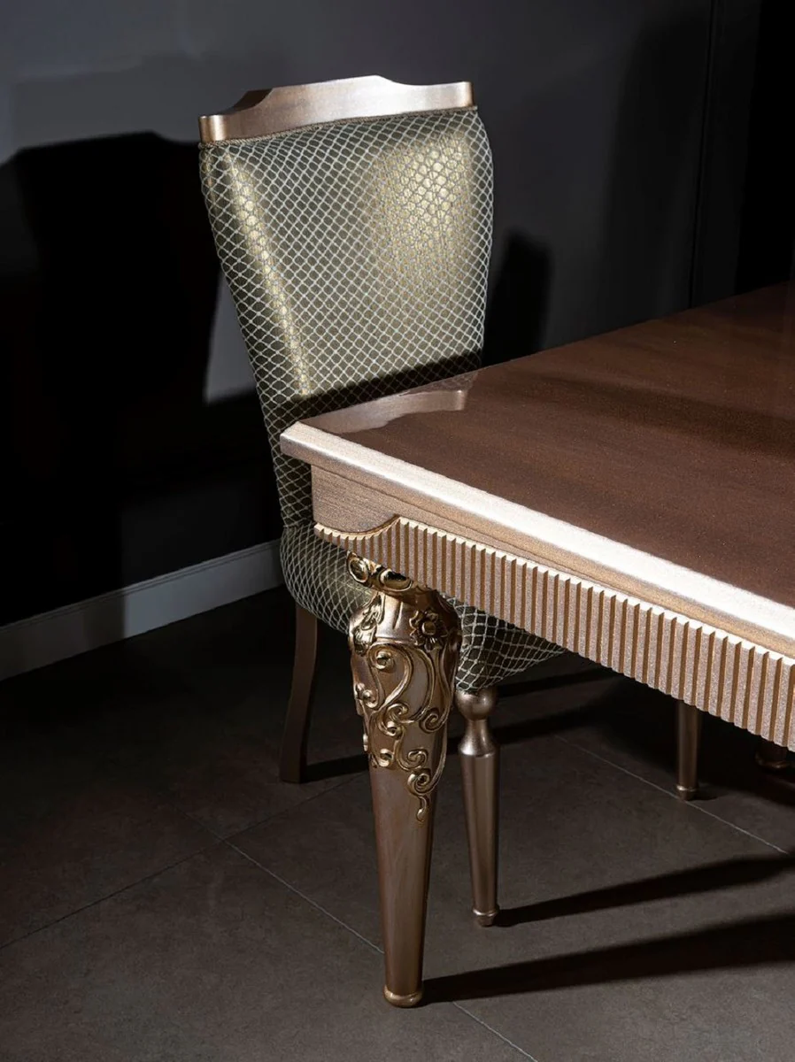 Luxury Baroque Dining Chair Green / Silver / Copper / Gold - Handmade Solid Wood Kitchen Chair - Dining Room Furniture in Baroque Style