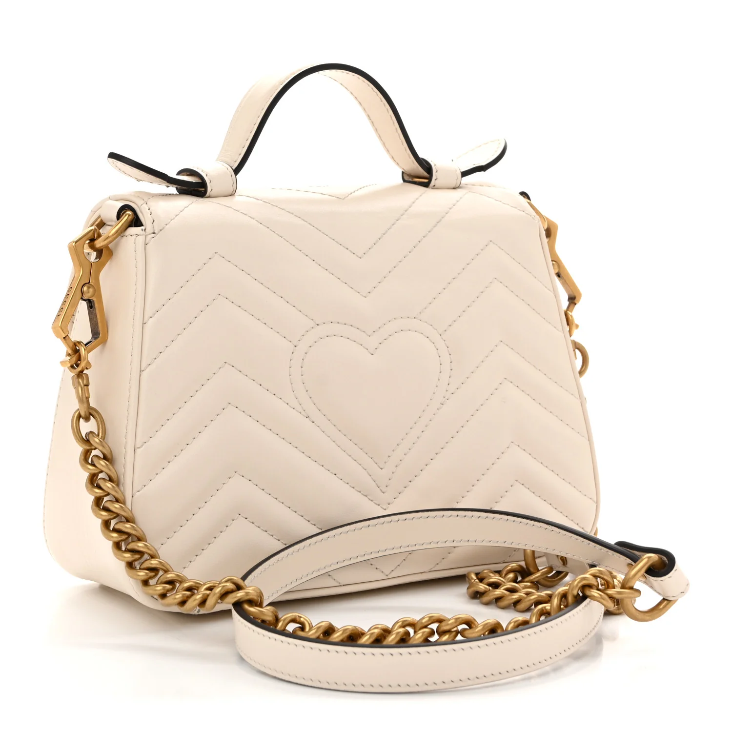 Calfskin Matelasse Mini GG Marmont Top Handle Shoulder Bag White - Top Club