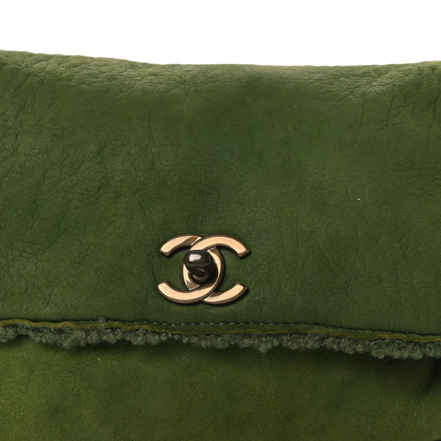 Suede Shearling Flap Clutch Green - Top Club