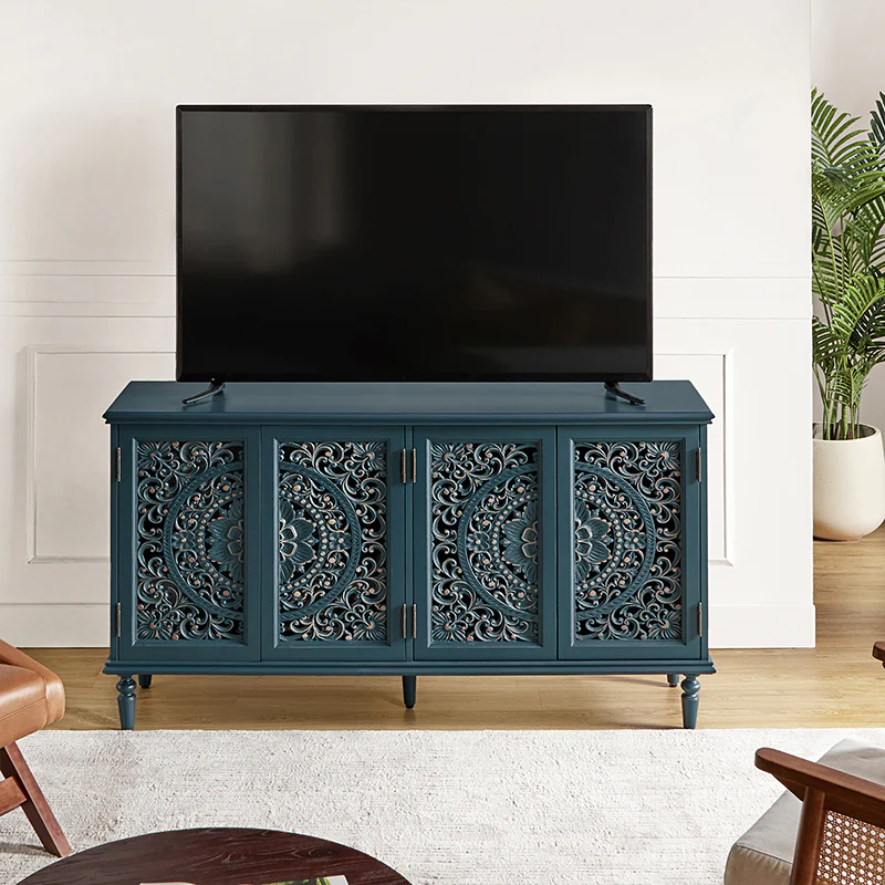 Emathides 63" Solid Wood Sideboard with Lighting & Wine Rack