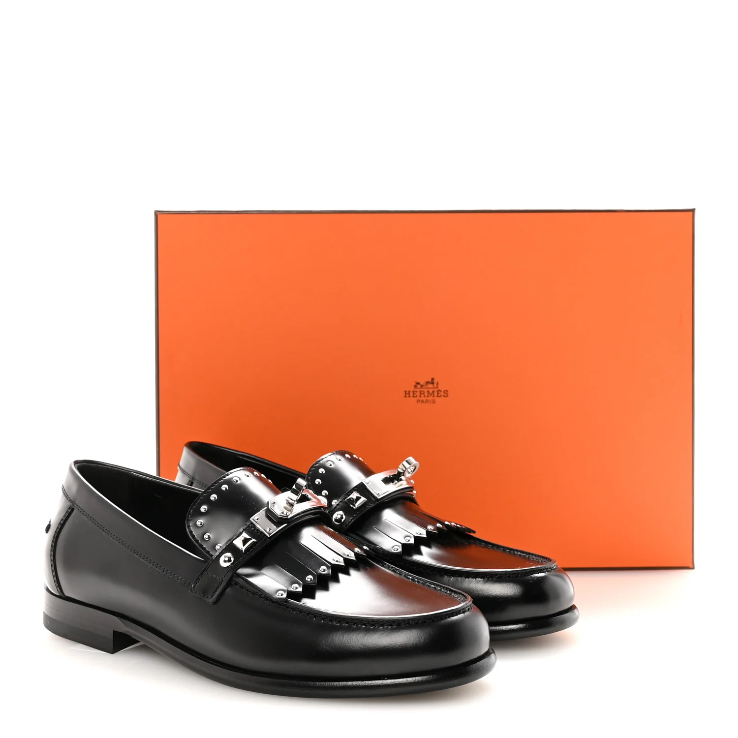 Glazed Calfskin Medor Studded Fringe Womens Destin Loafer 35 Black - Top Club