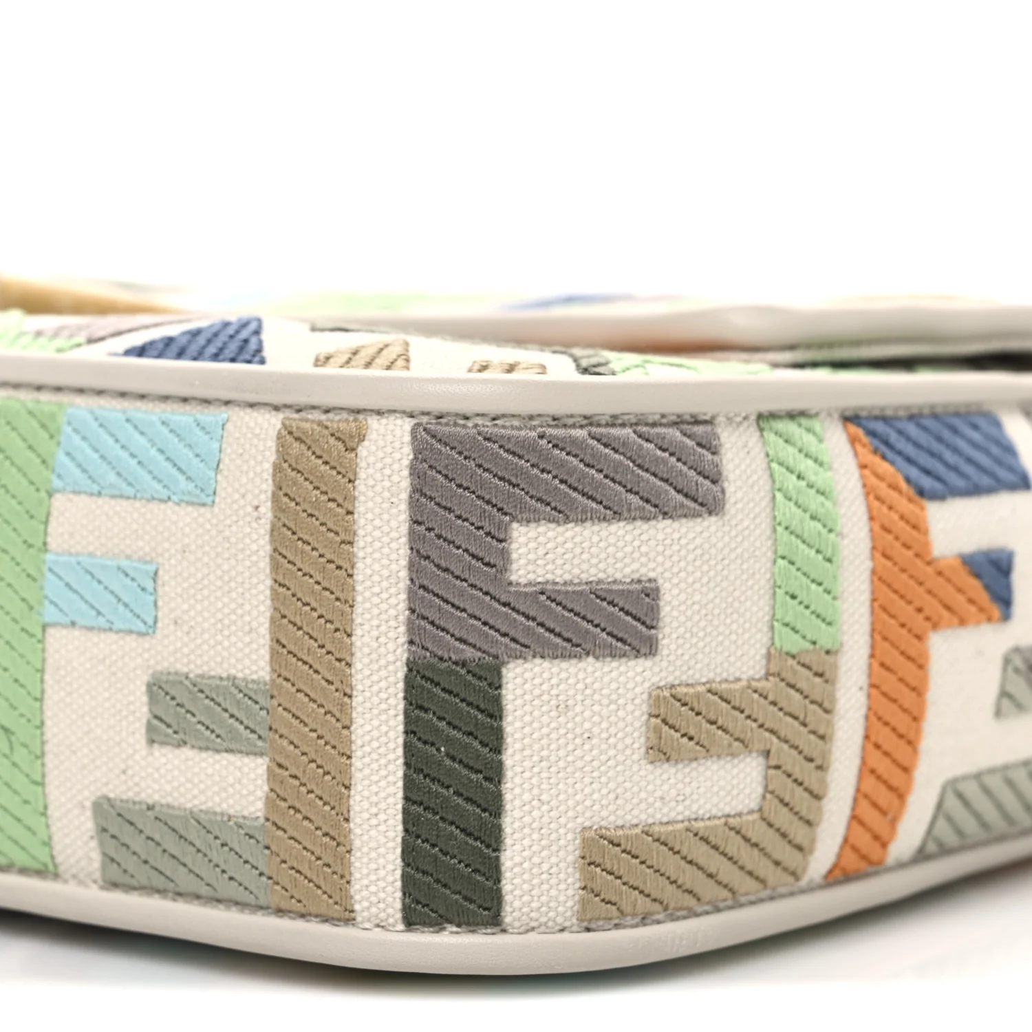 Canvas Vitello Seta FF Multicolor Embroidered Baguette Grezzo Multicolor Latte - Top Club