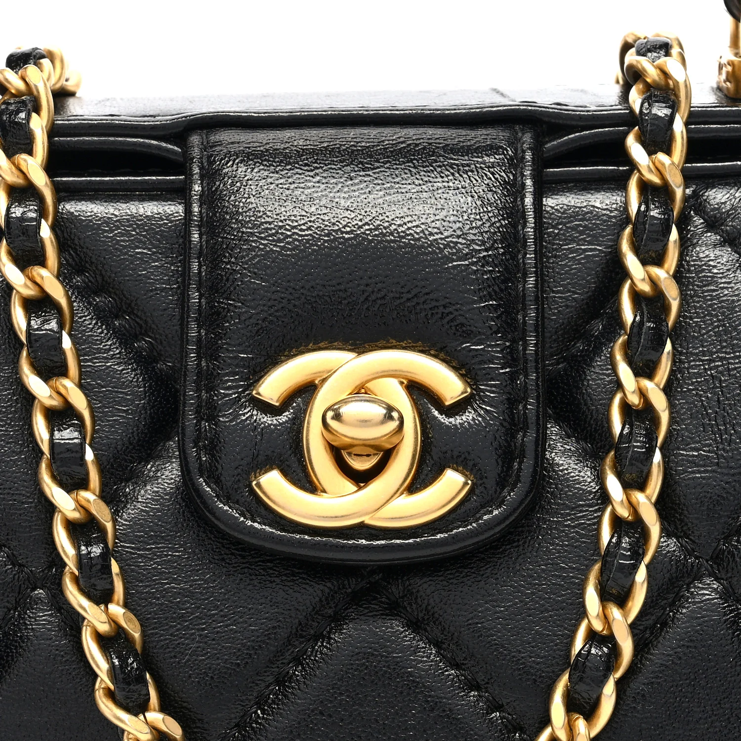 Shiny Lambskin Quilted Mini Cocodoc Top Handle Bag Black - Top Club