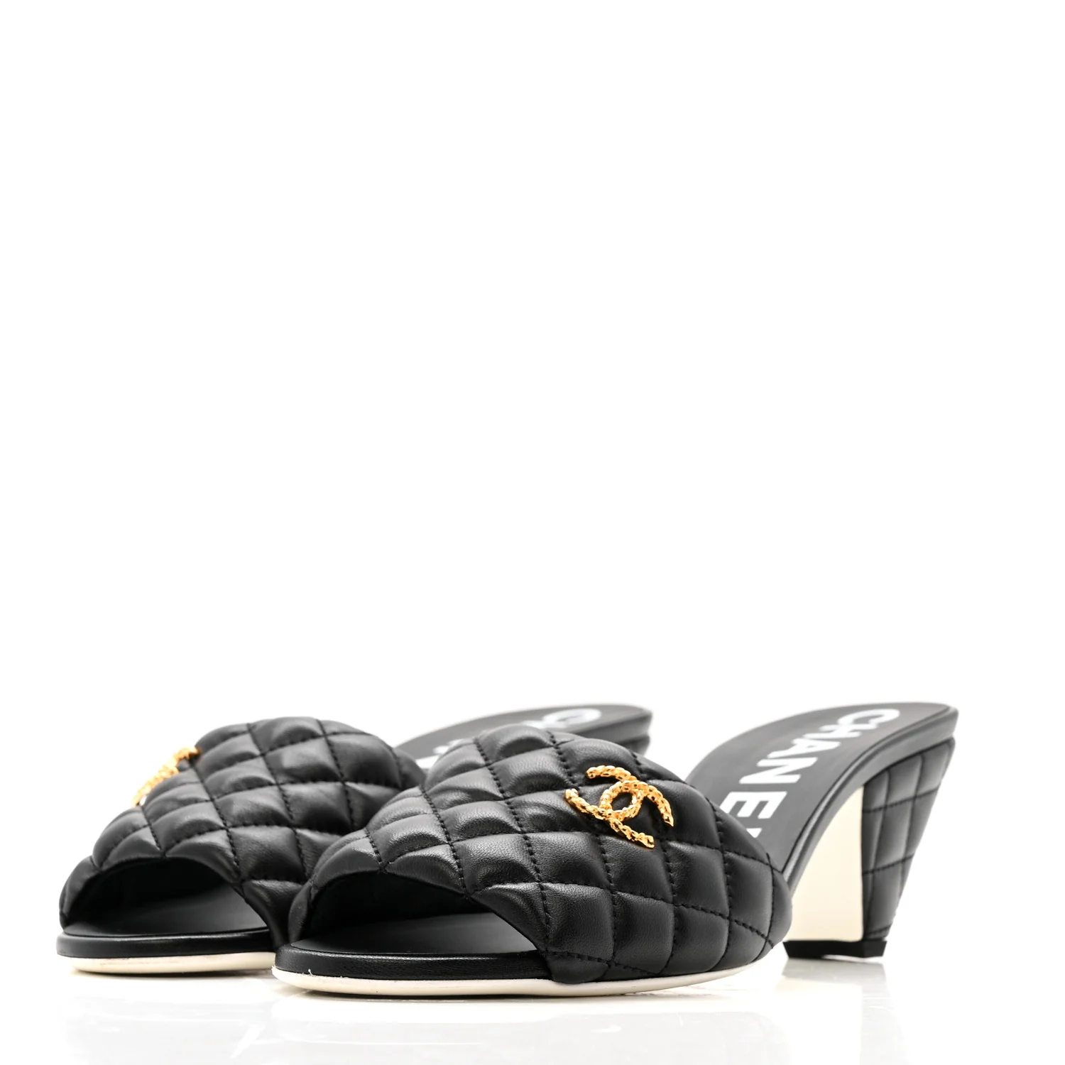 Lambskin Quilted Textured CC Mules 40 Black - Top Club