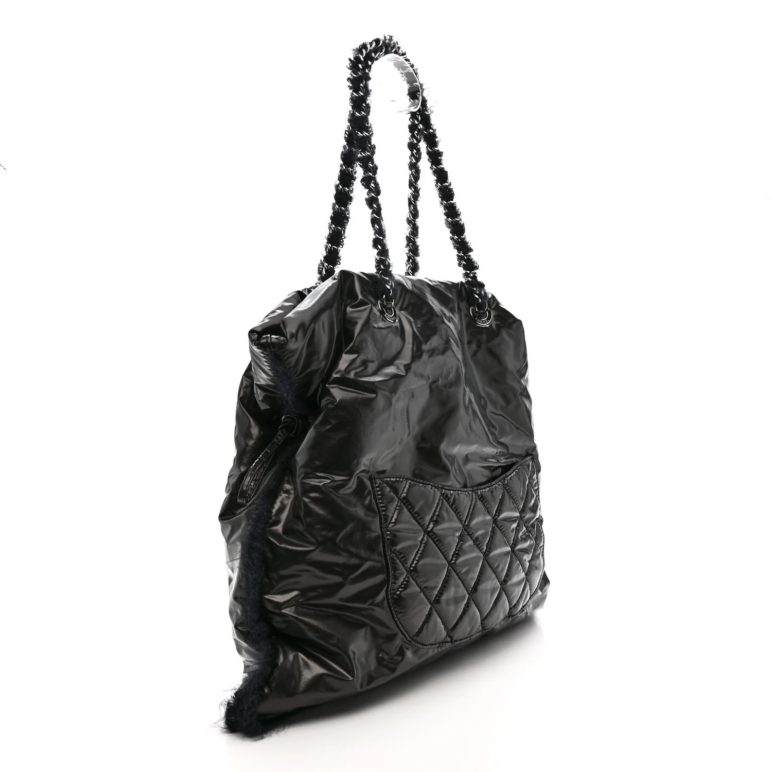 Vinyl Mohair Trimmed CC Bonbons Tote Black - Top Club