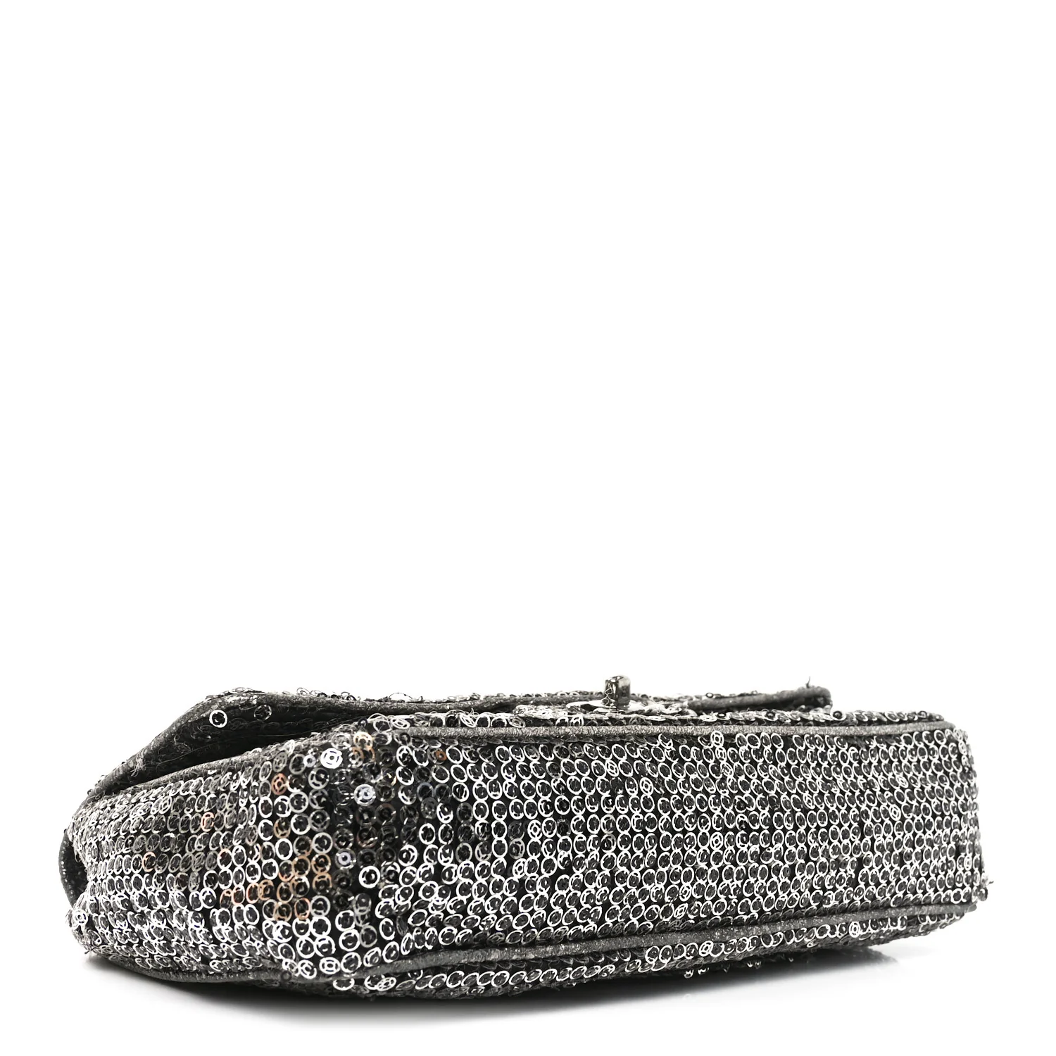 Sequin Medium Single Flap Dark Silver - Top Club