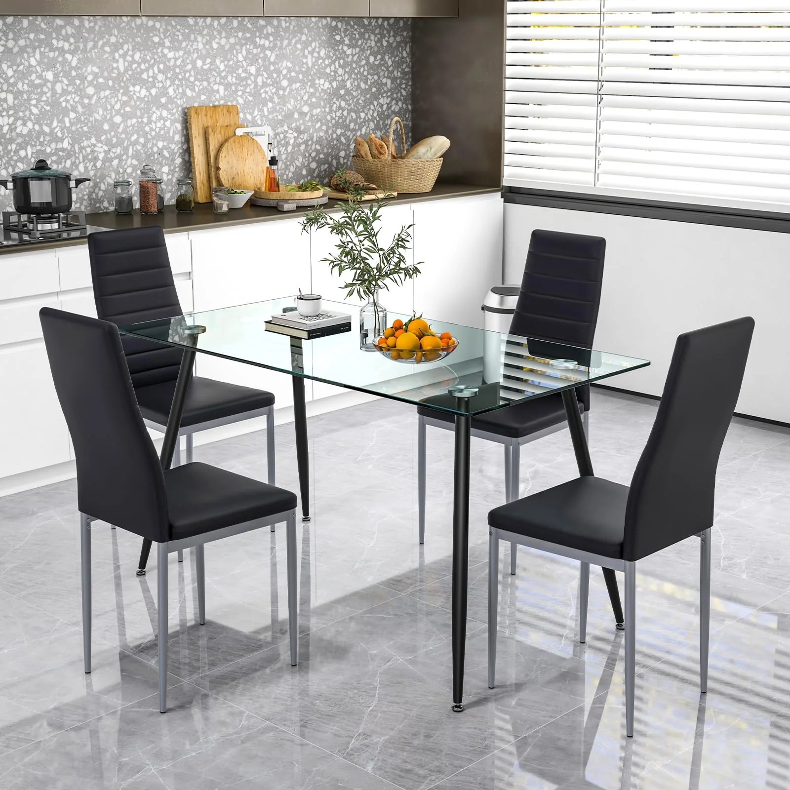 BEFOUNDLOVELY Set of 4 Dining Chairs, High Back Dining Side Chairs w/PVC Leather & Non-Slip Feet Pads