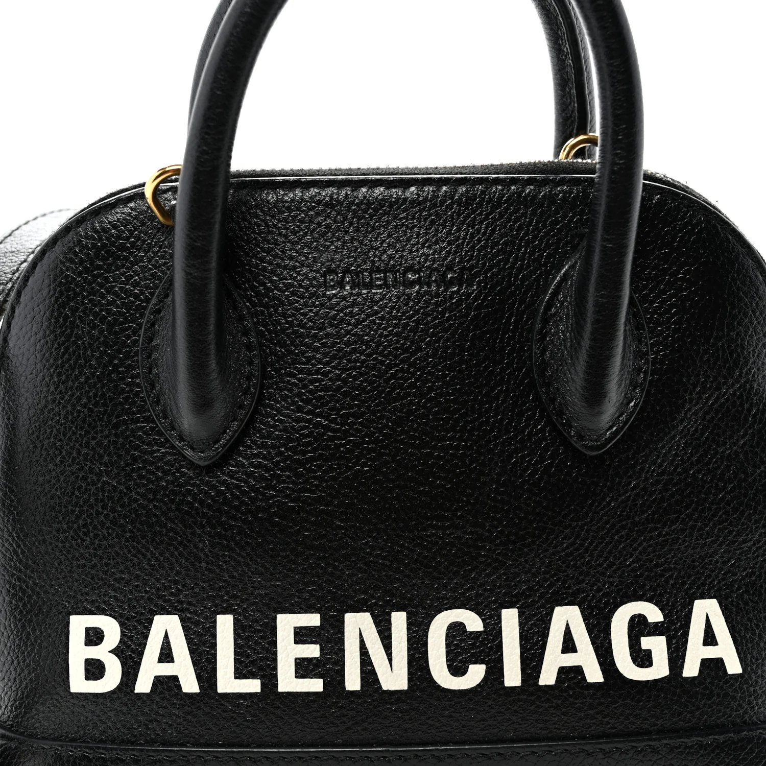 Signature Grained Calfskin Logo XXS Ville Top Handle Bag Black White - Top Club