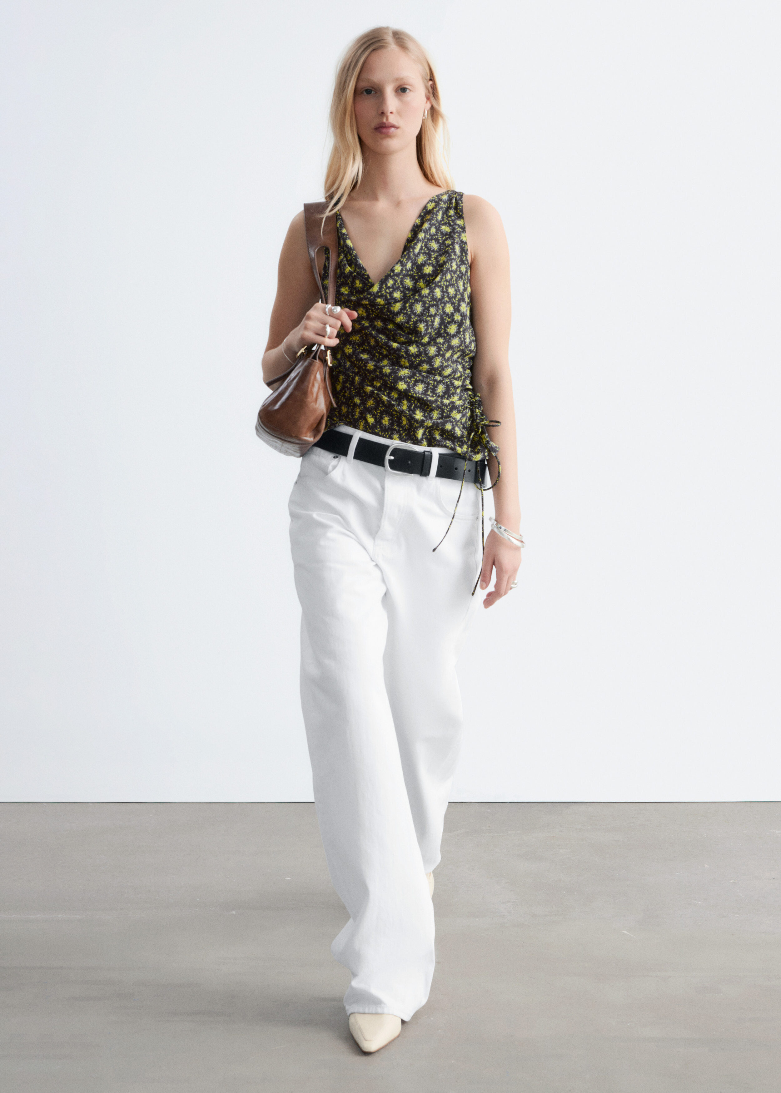 & Other Stories PRINTED DRAWSTRING SILK TOP