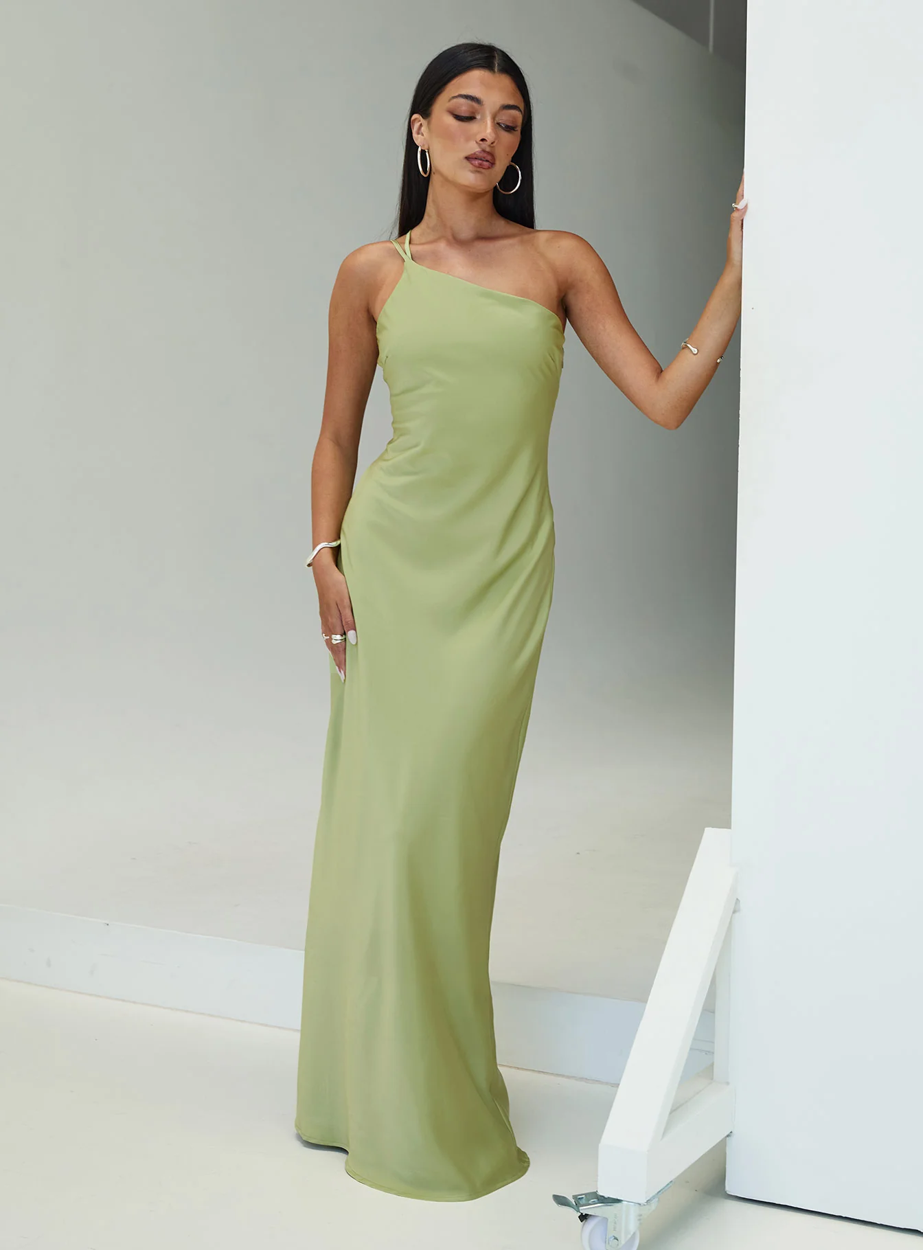 Nehemiah One Shoulder Maxi Dress Green