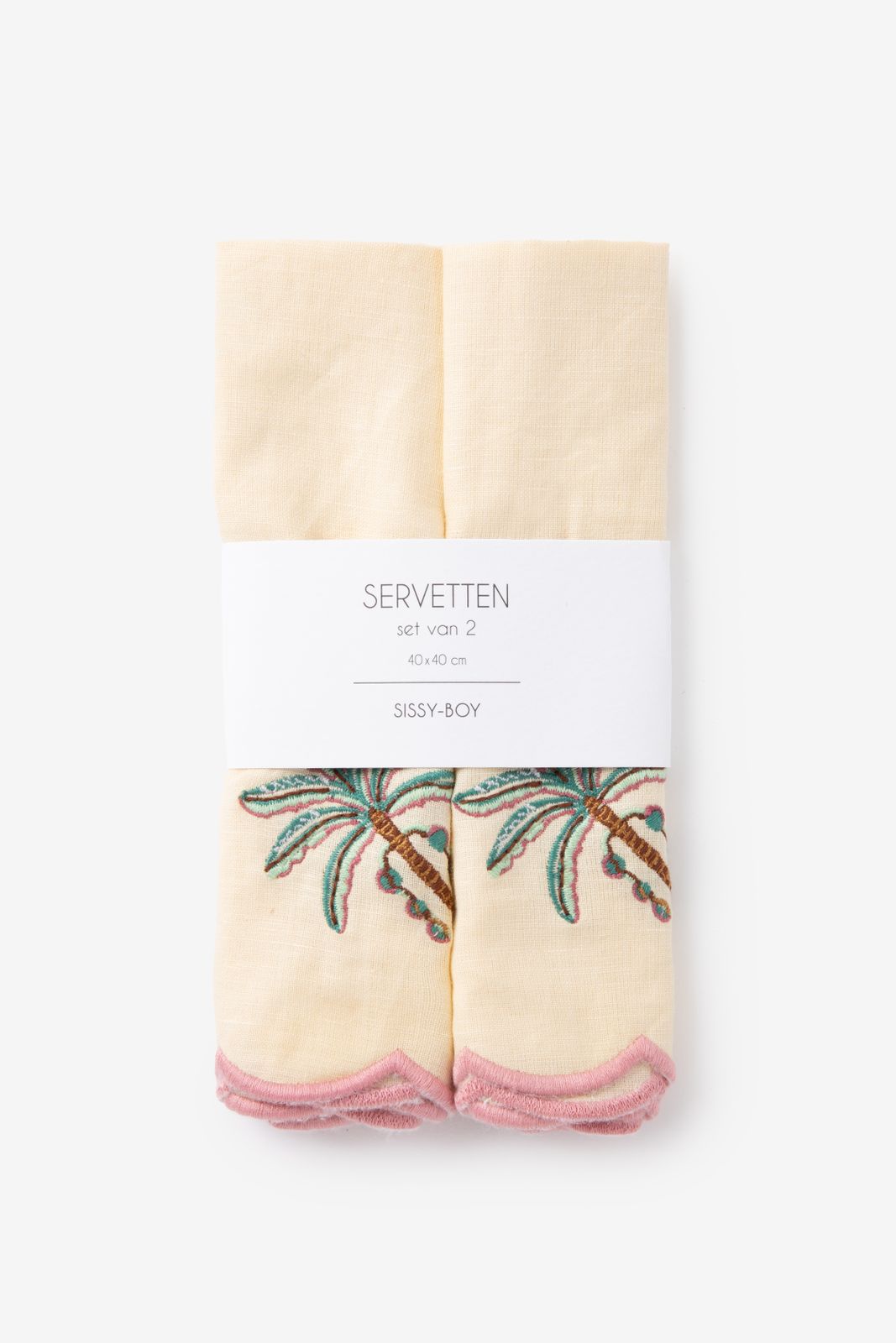 Set van 2 lichtgele servetten met palmboom