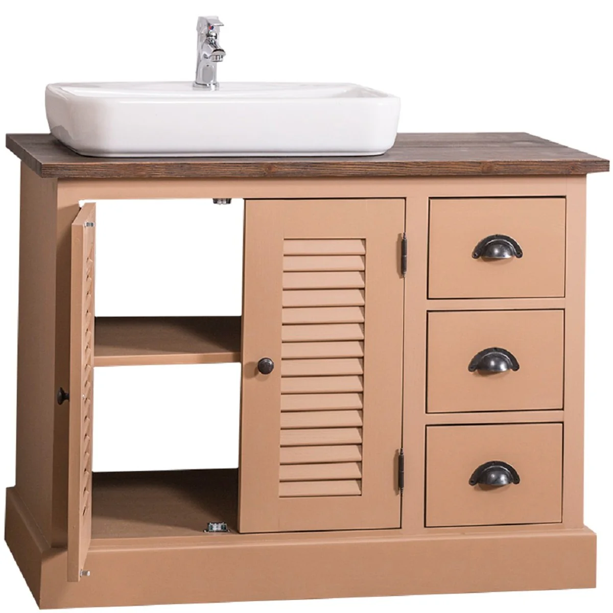 Country house style solid wood washbasin cabinet brown / dark brown 100 x 51 x H. 75 cm - country house style bathroom furniture