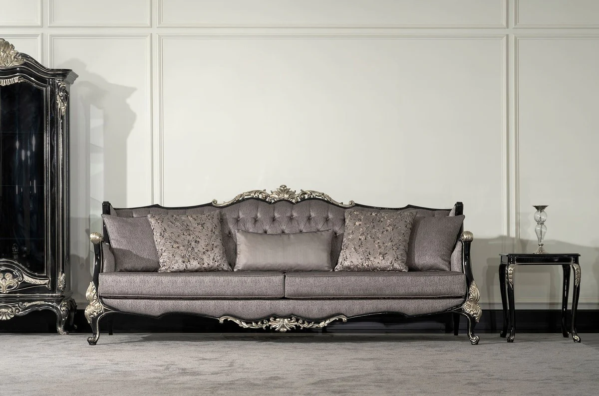Luxury Baroque side table black / silver - Square solid wood table in Baroque style - Luxury living room furniture in Baroque style - Baroque furniture - Noble & magnificent