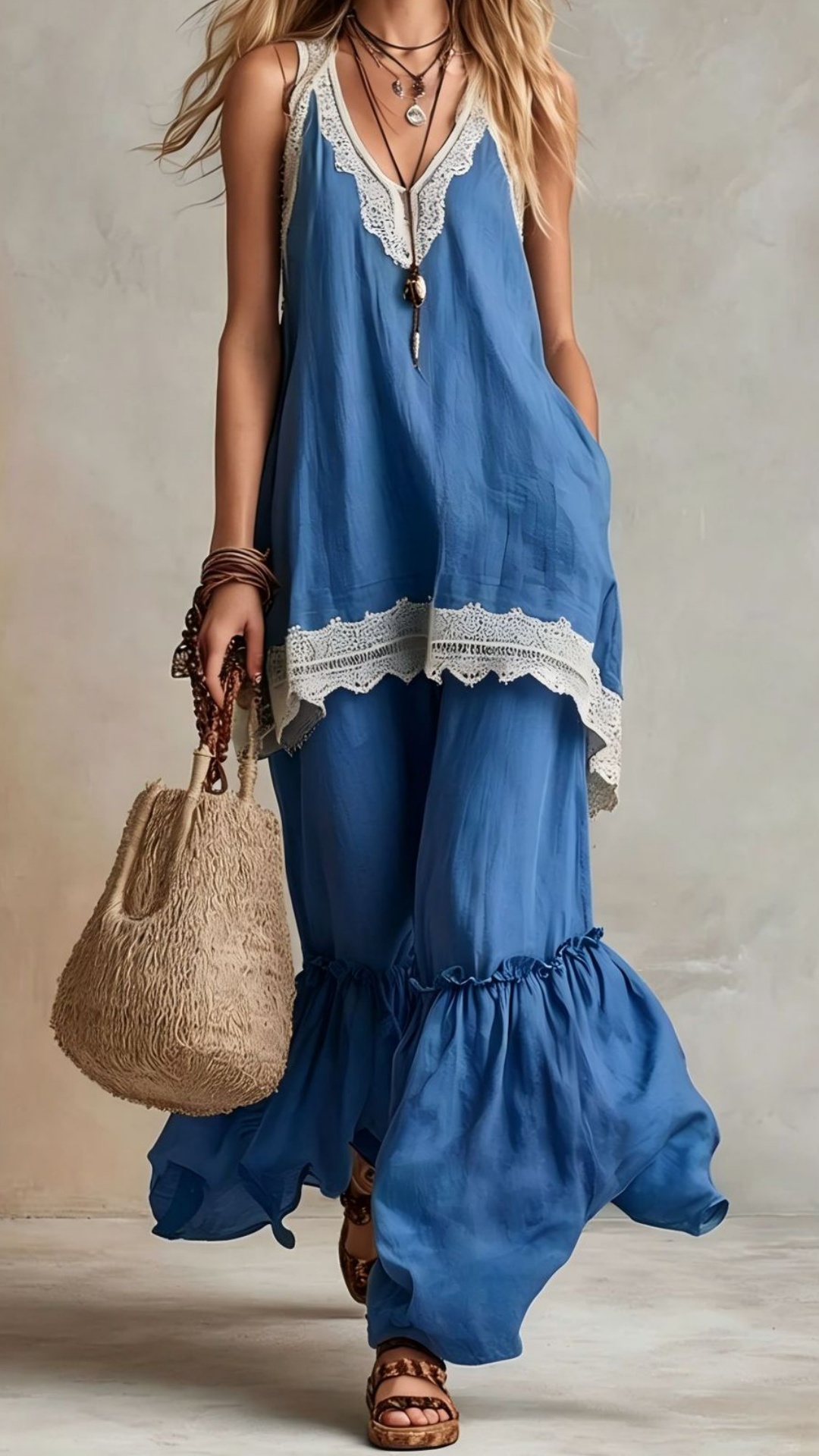 Women's Bohemian-Style Vacation Dress with Lace Straps - Nordfashionstorm - Women's Clothing, Fashion for You - Nordfashionstorm.com