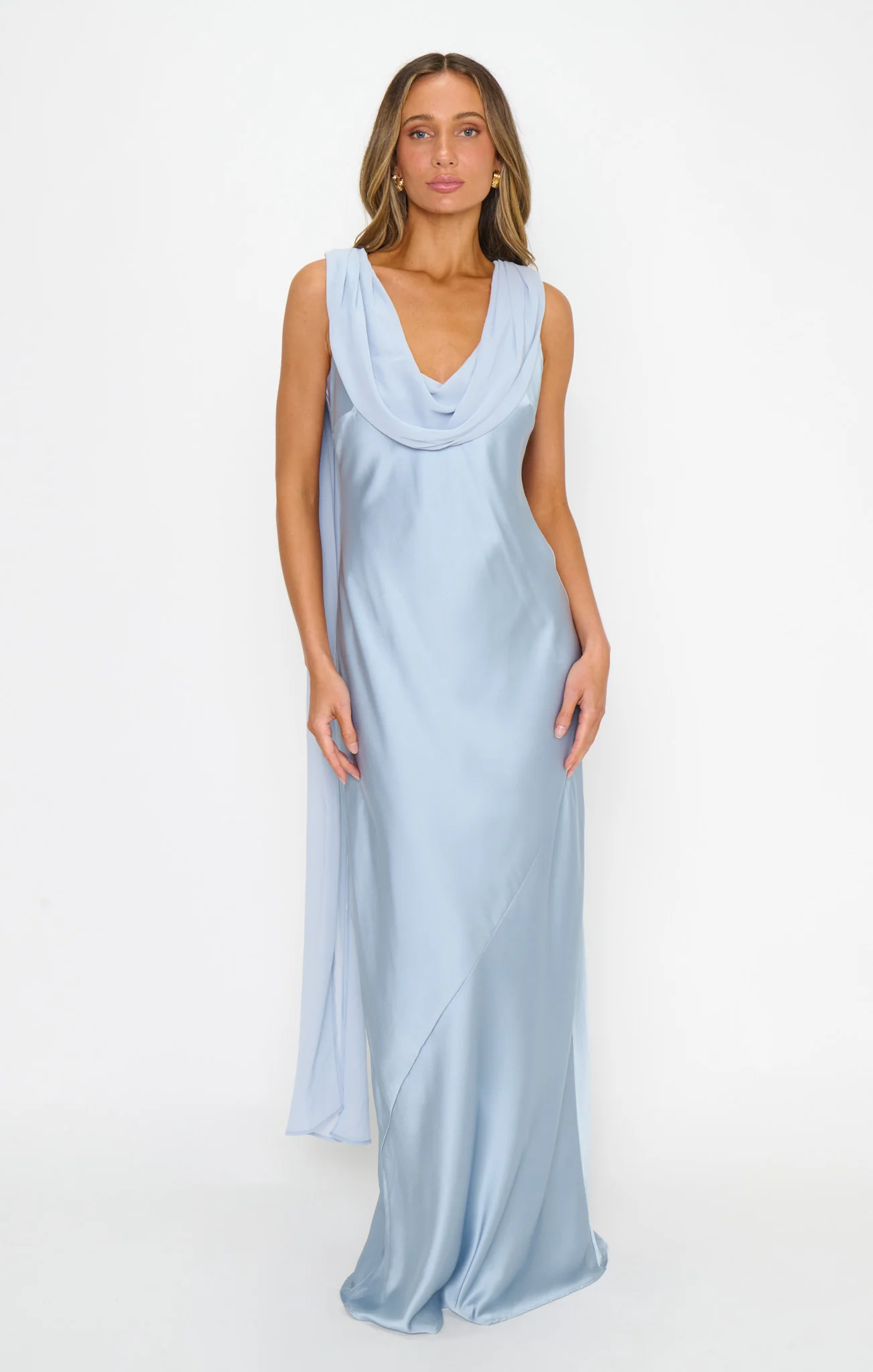 Maya Maxi Dress ~ Steel Blue Luxe Satin