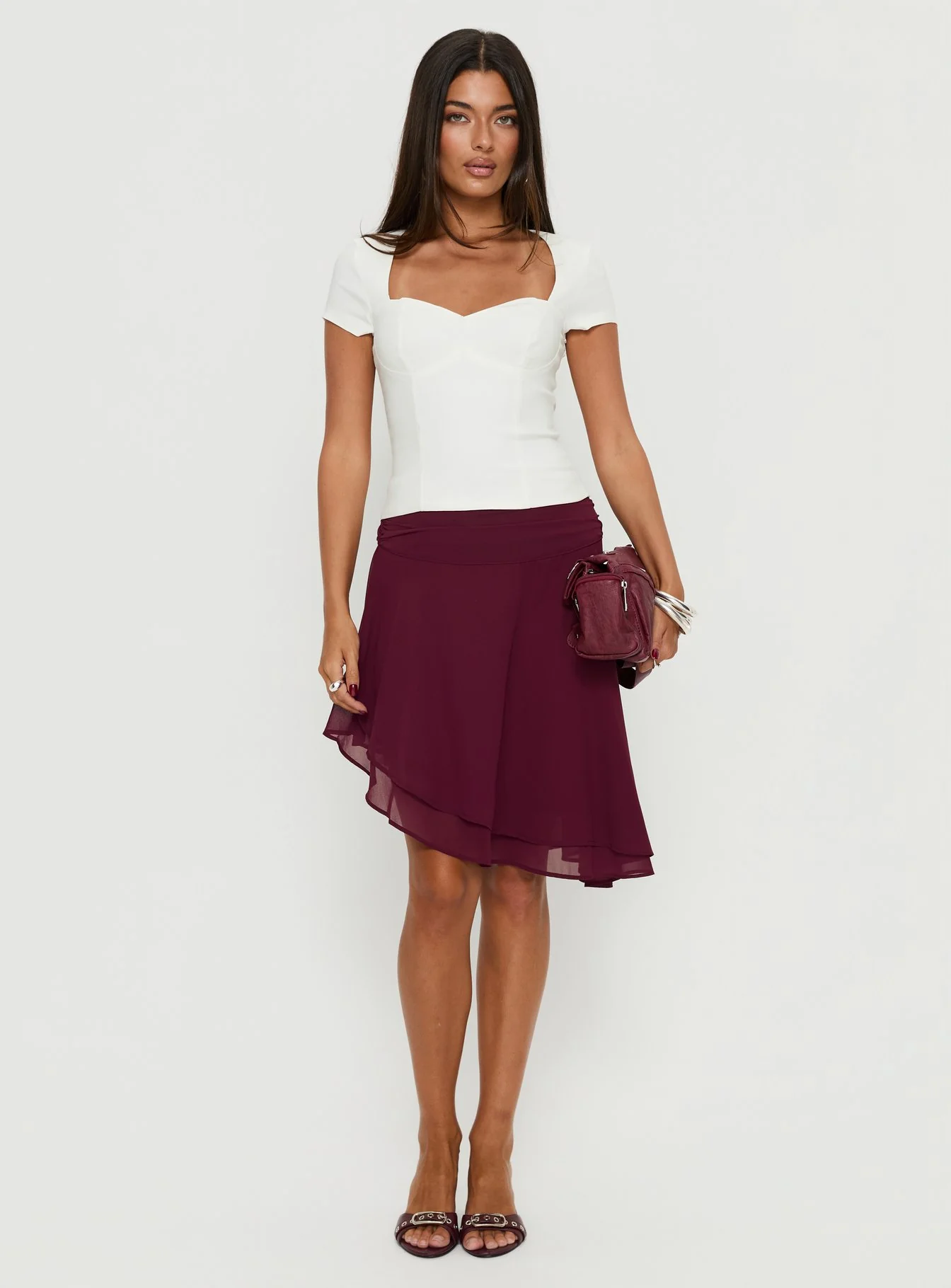 Evanescence Asymmetrical Midi Skirt Cherry