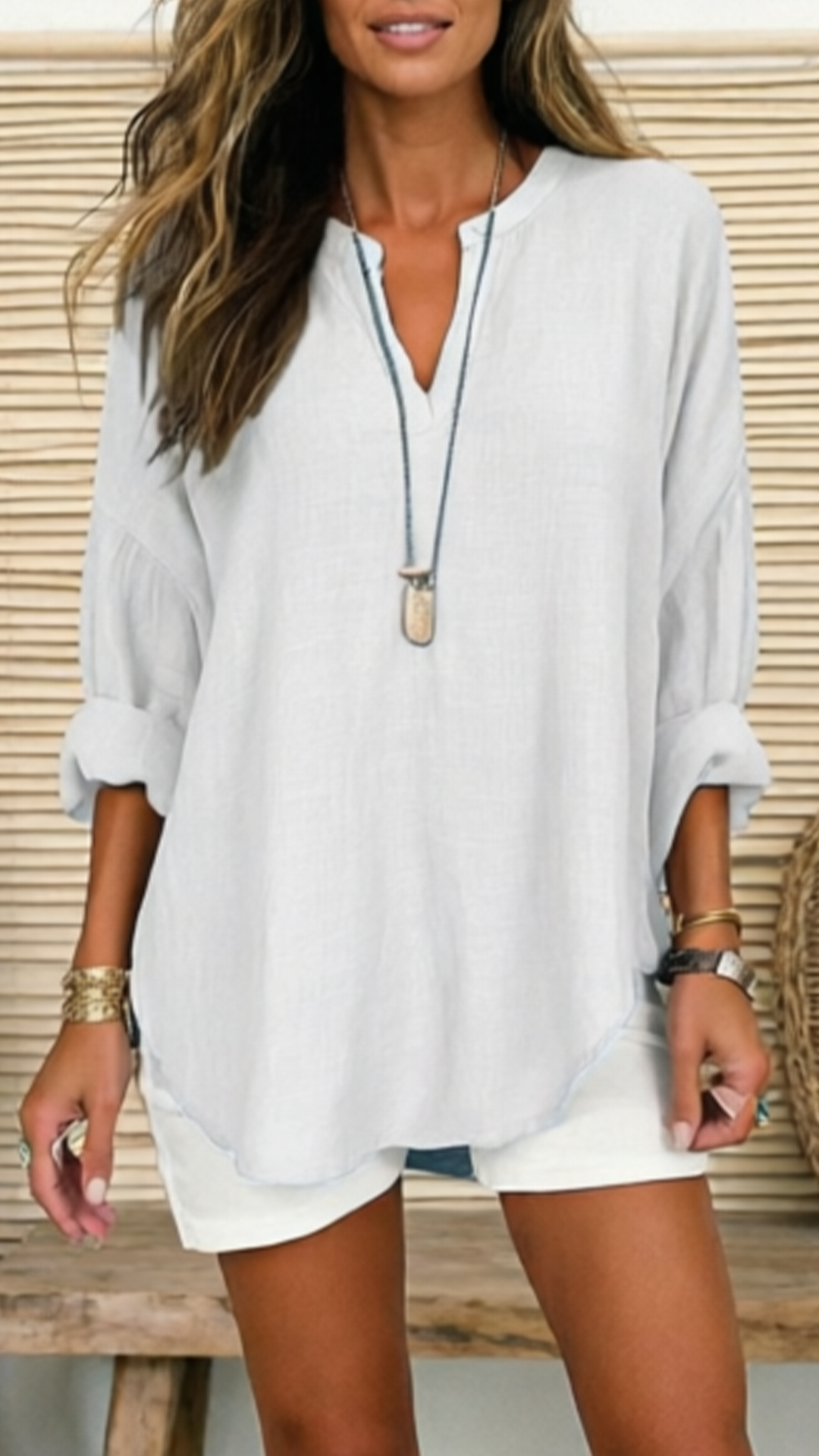 Women's Linen V-Neck Loose Shirt - Nordfashionstorm - Women's Clothing, Fashion for You - Nordfashionstorm.com