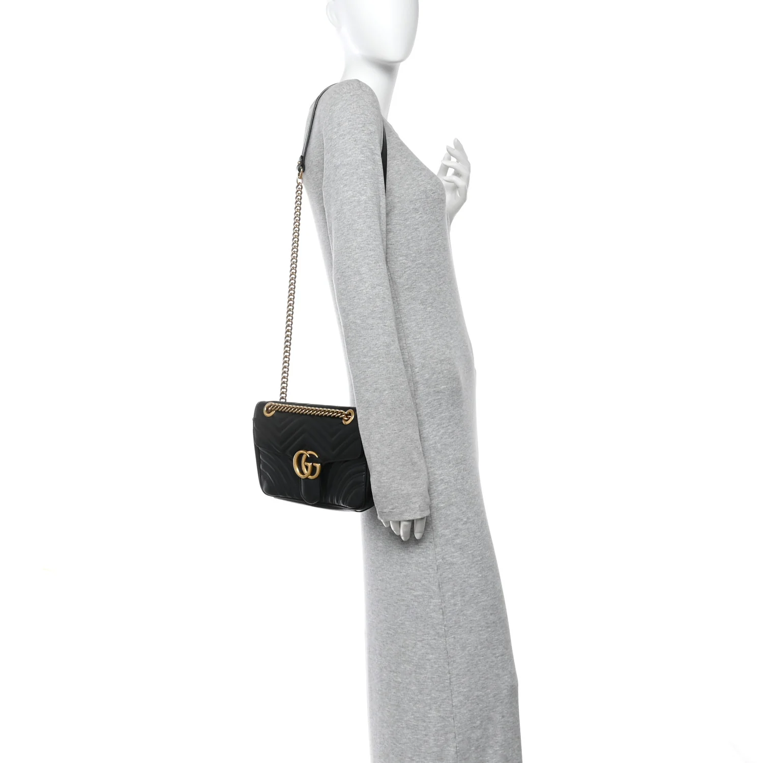 Calfskin Matelasse Small GG Marmont Shoulder Bag Black