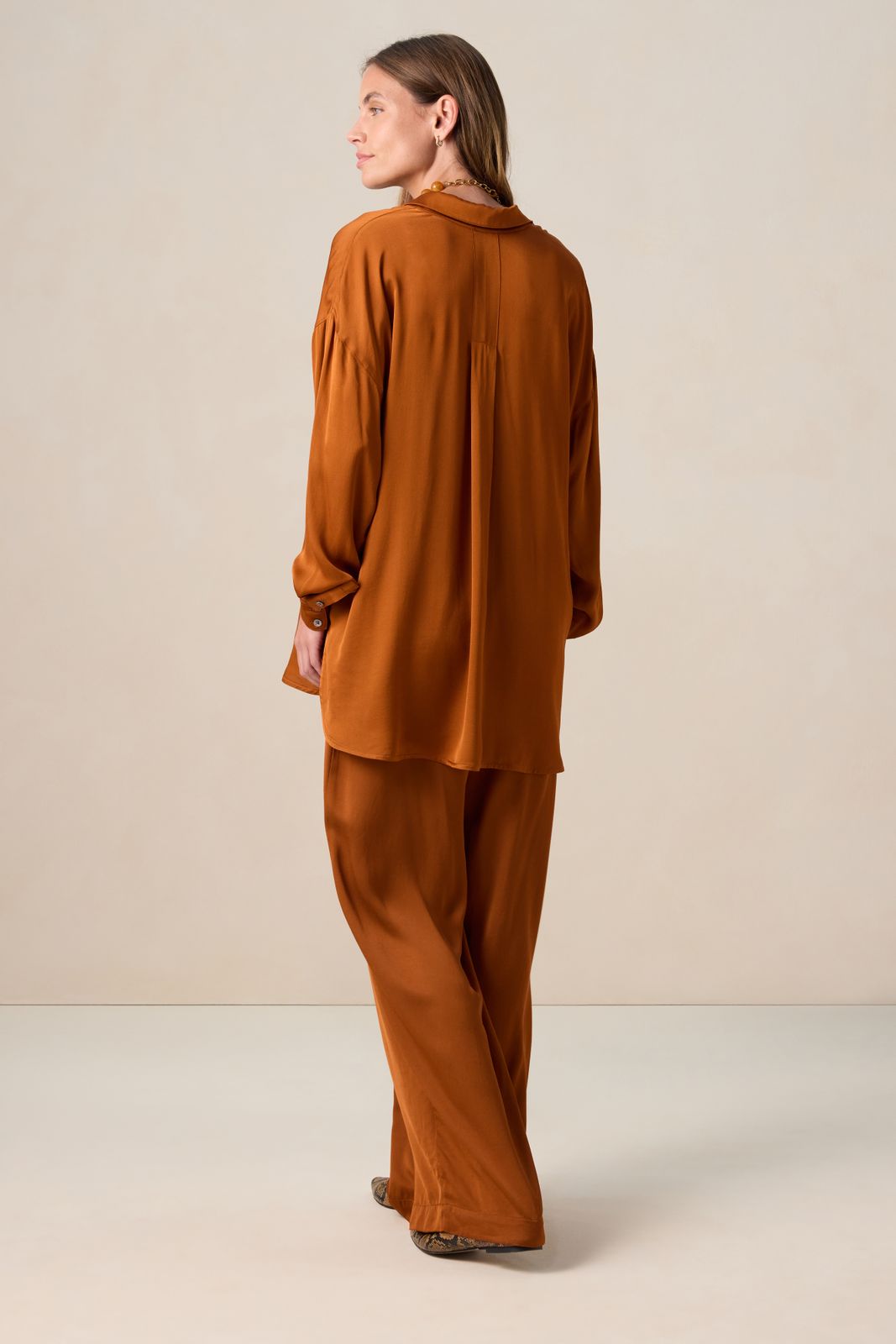 Bruine high waist wide leg broek