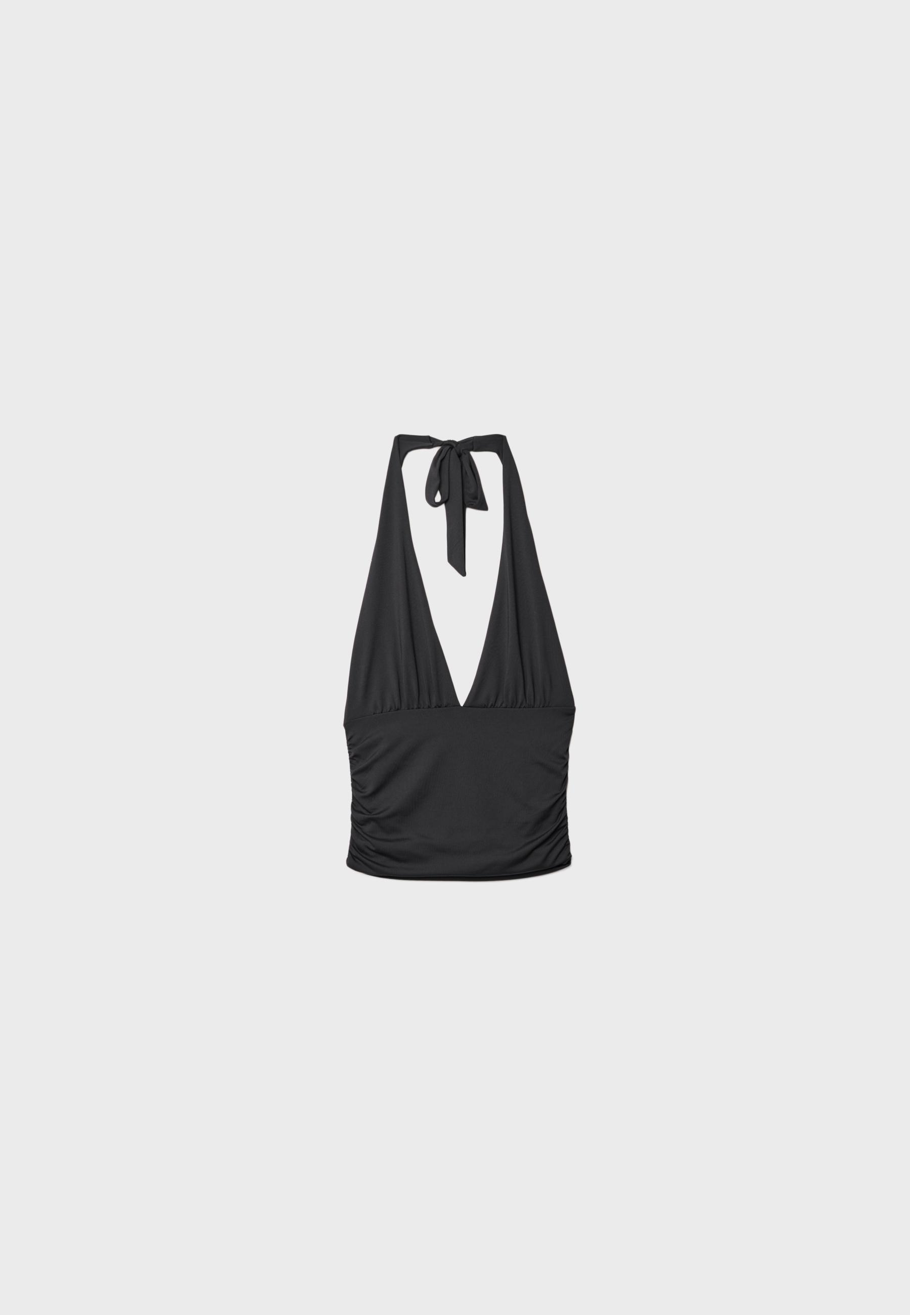 HALTER TOP WITH RUCHED NECK TIE
