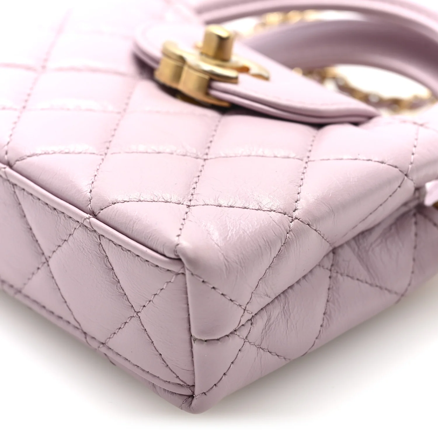 Shiny Aged Calfskin Quilted Mini Nano Kelly Shopper Light Pink - Top Club