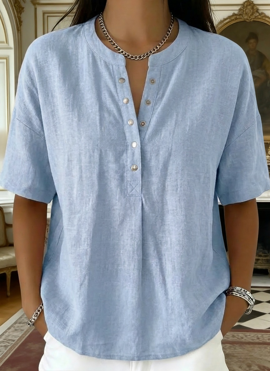 New Arrivals🔥 Women’s Casual Henley Collar Linen And Cotton Short-sleeve Shirt - Nordfashionstorm - Women's Clothing, Fashion for You - Nordfashionstorm.com