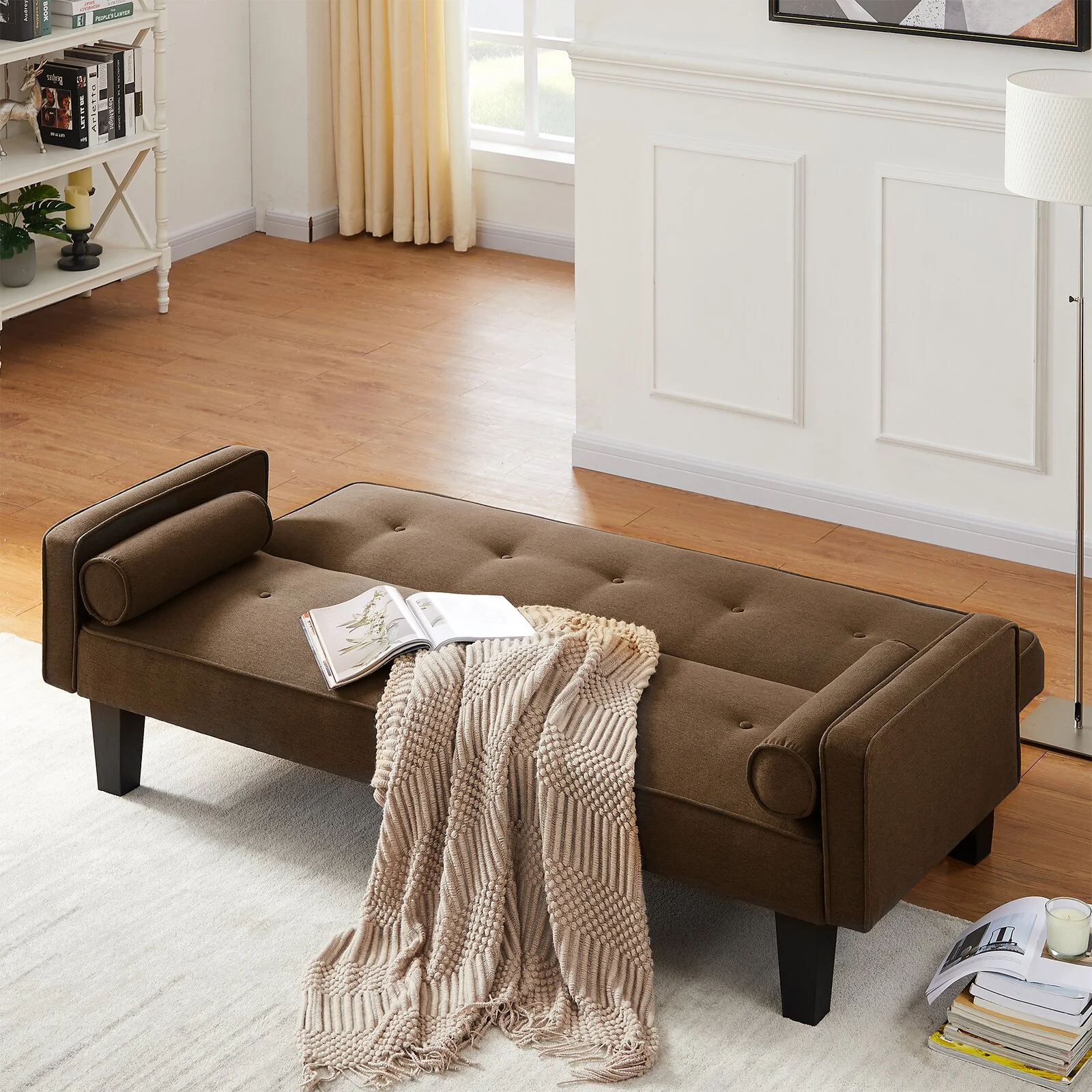 72" Convertible Loveseat Sofa Bed Sleeper Daybed, Modern Upholstered Folding Recliner, Small Futon Sofa for Living Room Apartment Office, Gray 02