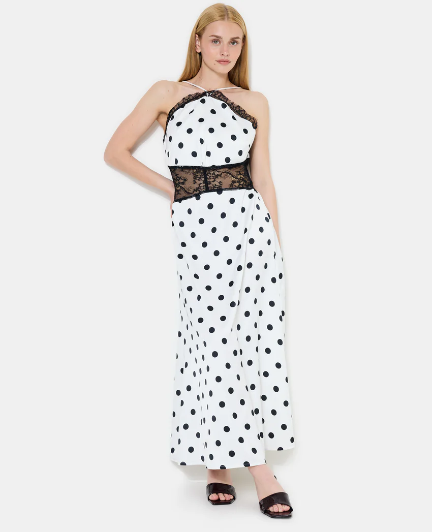 Pimkie Robe longue à pois avec empiècements dentelle