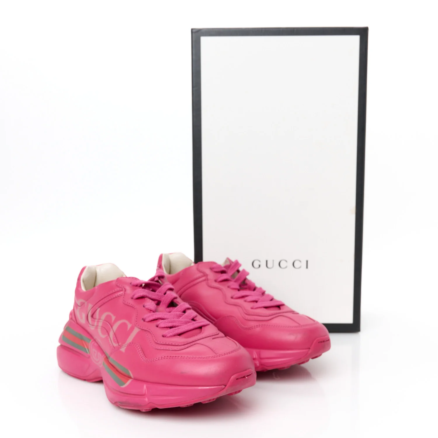 Calfskin Logo Womens Rhyton Sneakers 35 Box Pink - Top Club
