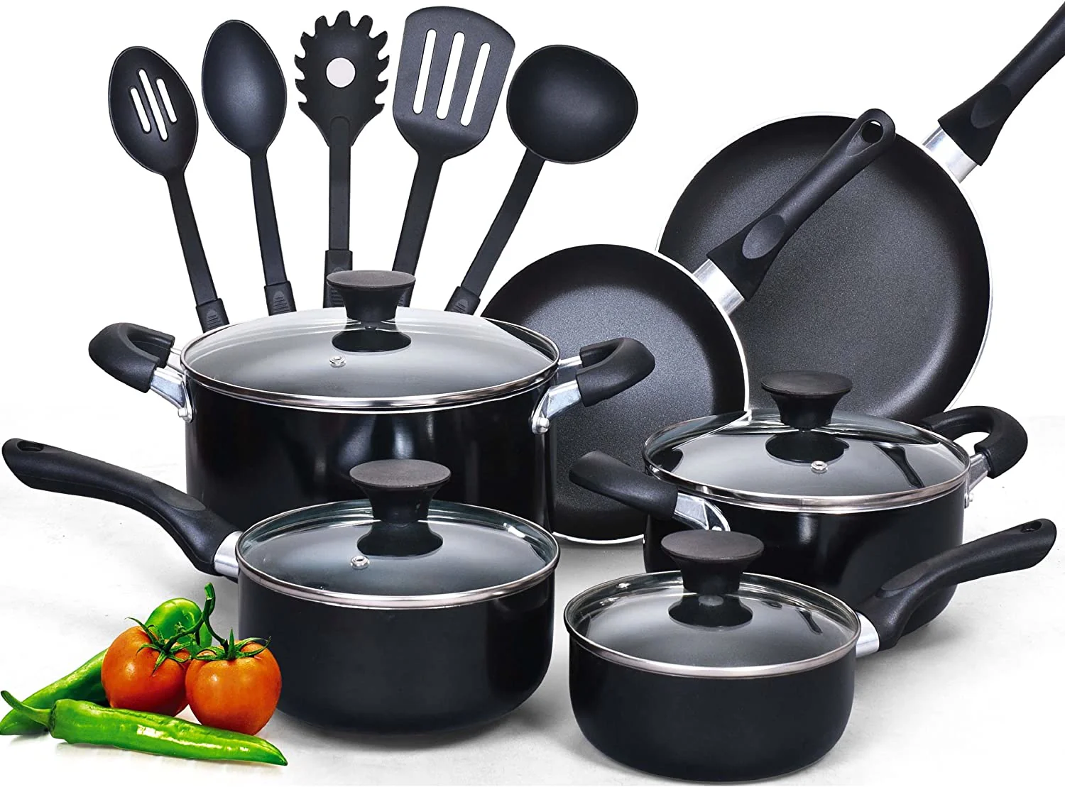 15-Piece Cookware Set with Non-Stick Stay-Cool Handle, Black