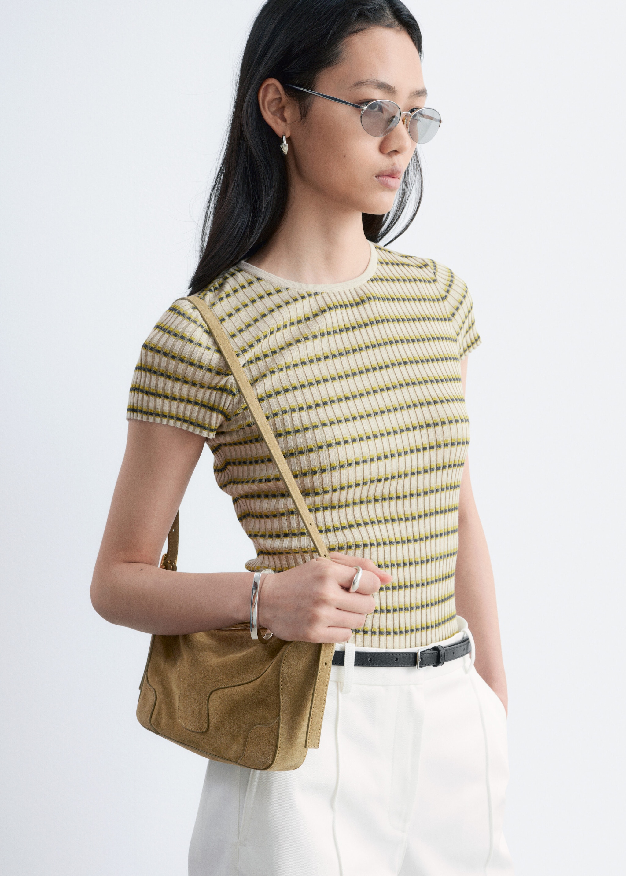 & Other Stories STRIPED RIB-KNIT T-SHIRT