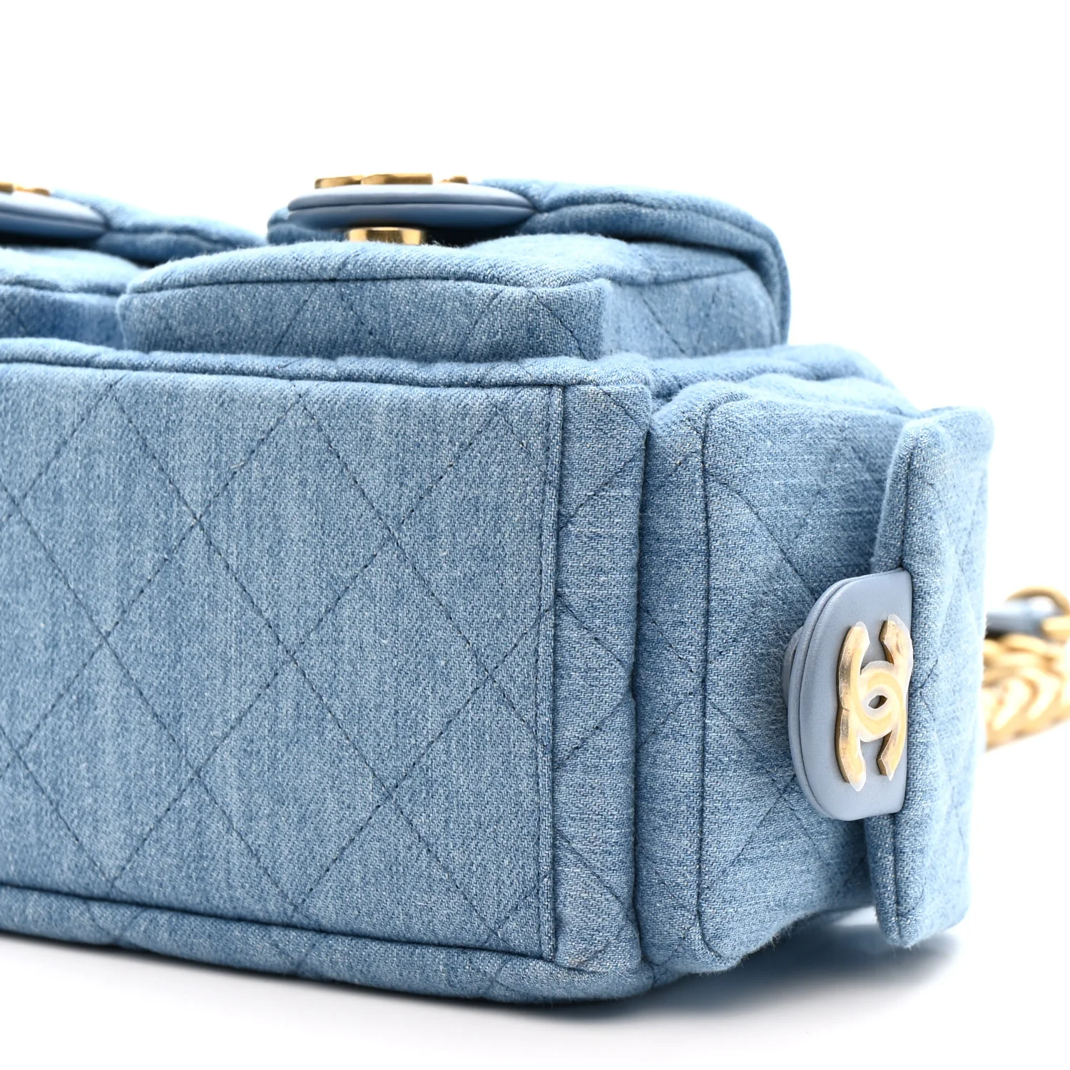 Washed Denim Quilted Large Trendy Pockets Hobo Blue - Top Club
